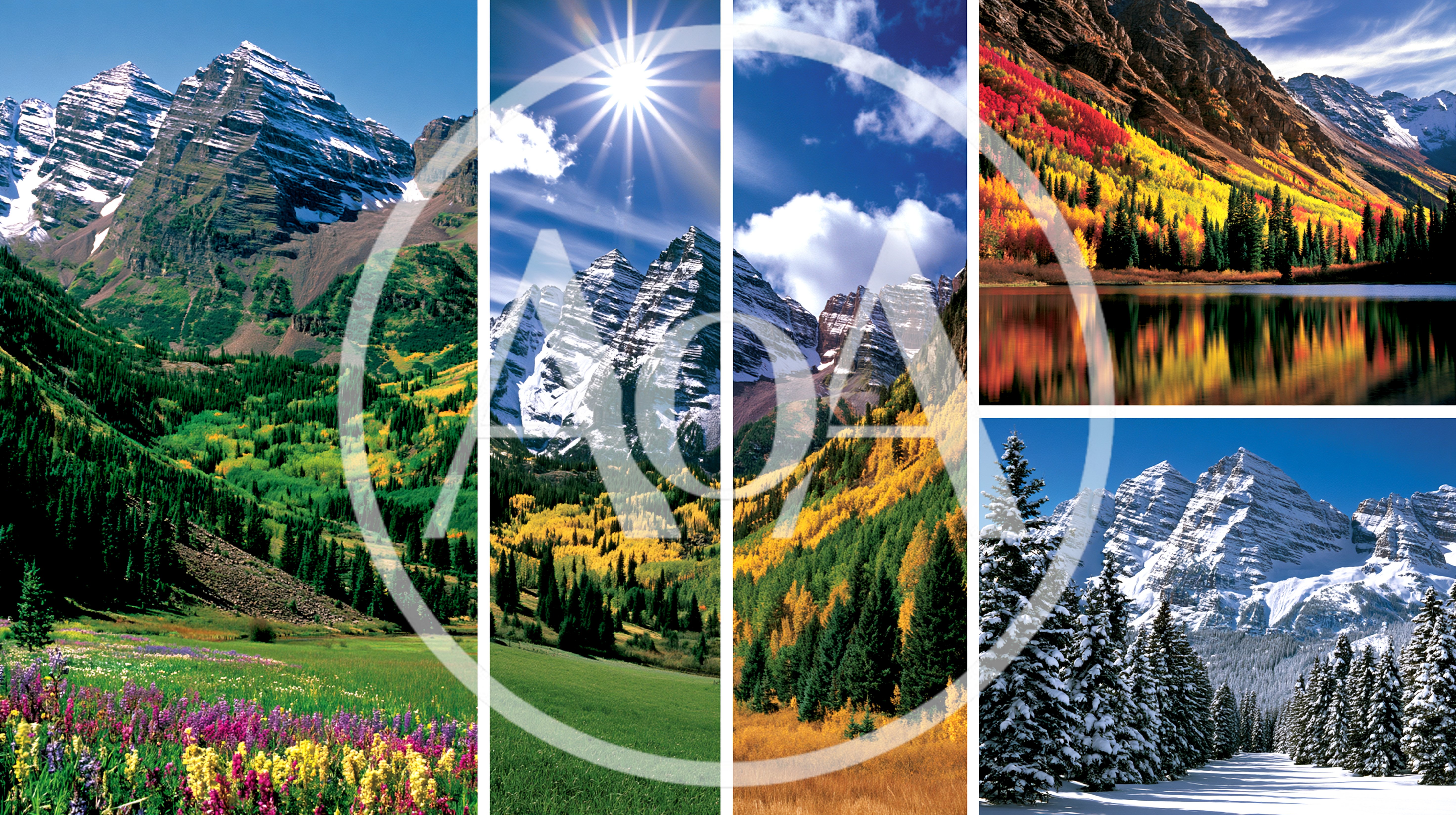 Maroon Bells Mountain Landscape Seasonal Collage