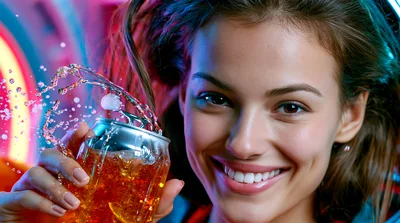 Young Woman Holding A Refreshing Sparkling Beverage