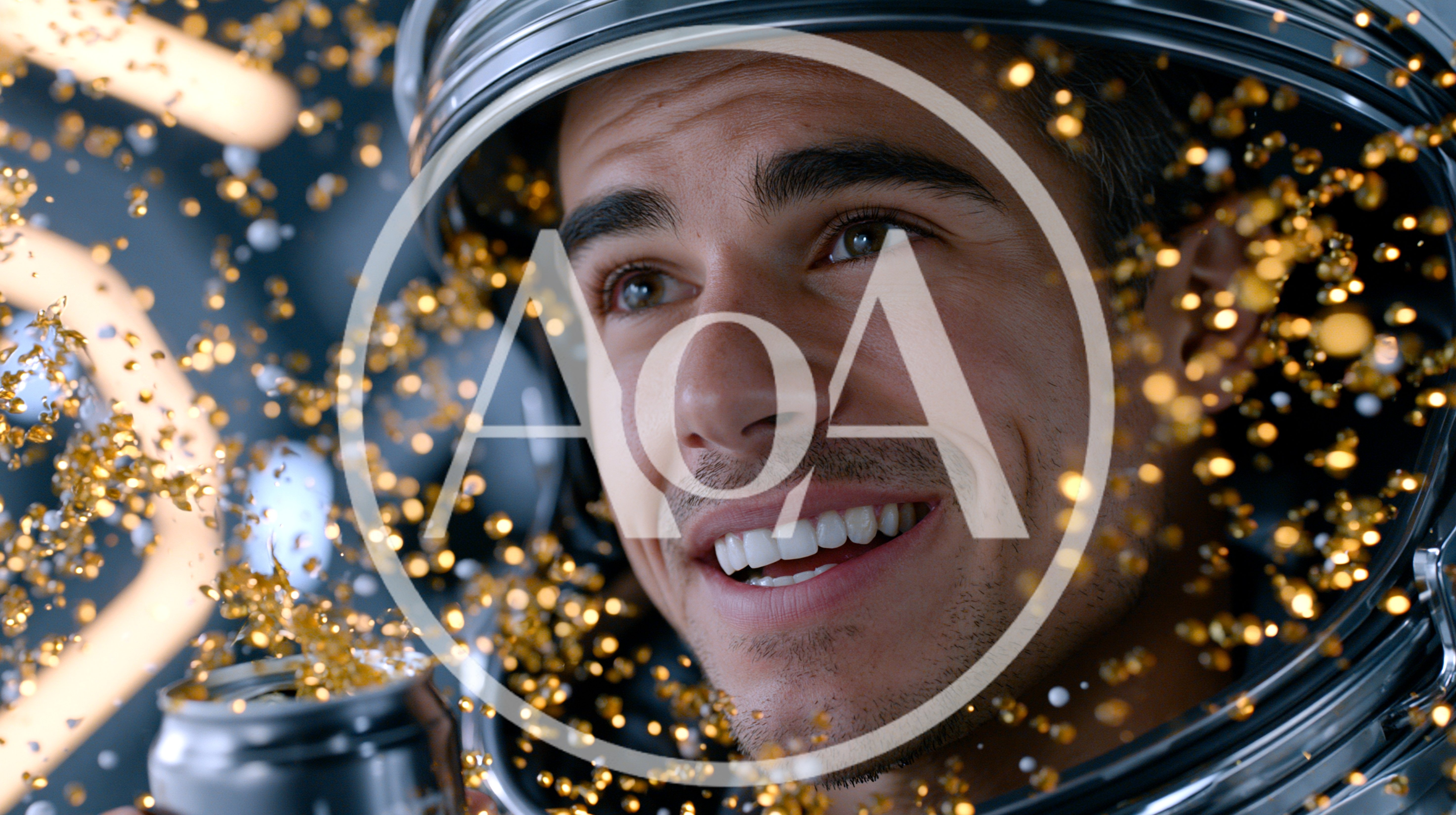 Astronaut Smiling While Drinking Beverage In Space