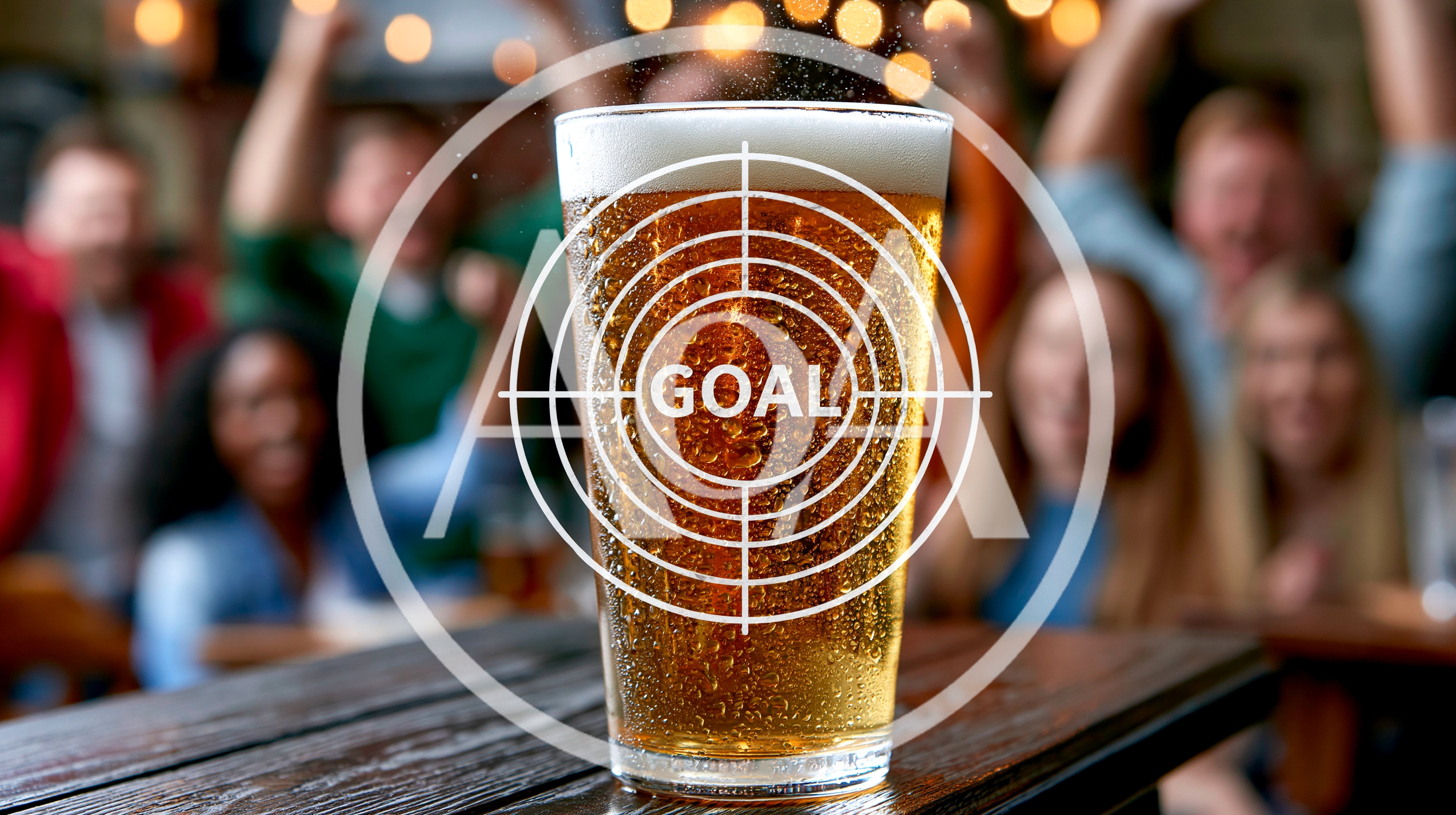 Beer Glass With Goal Target Overlay In Sports Bar