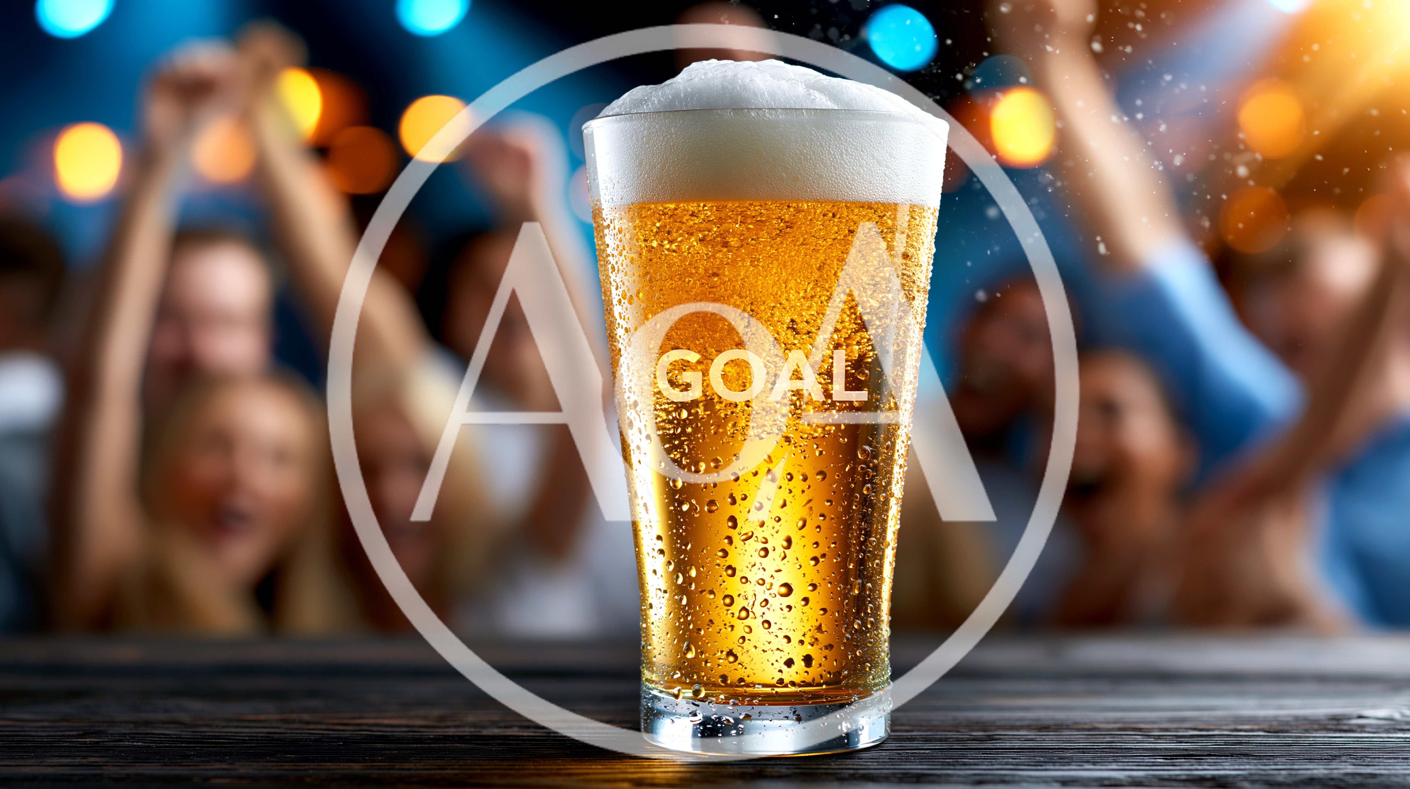 Glass Of Beer With Goal Text In Sports Bar