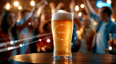 Beer Glass With Goal Graphic In Sports Bar