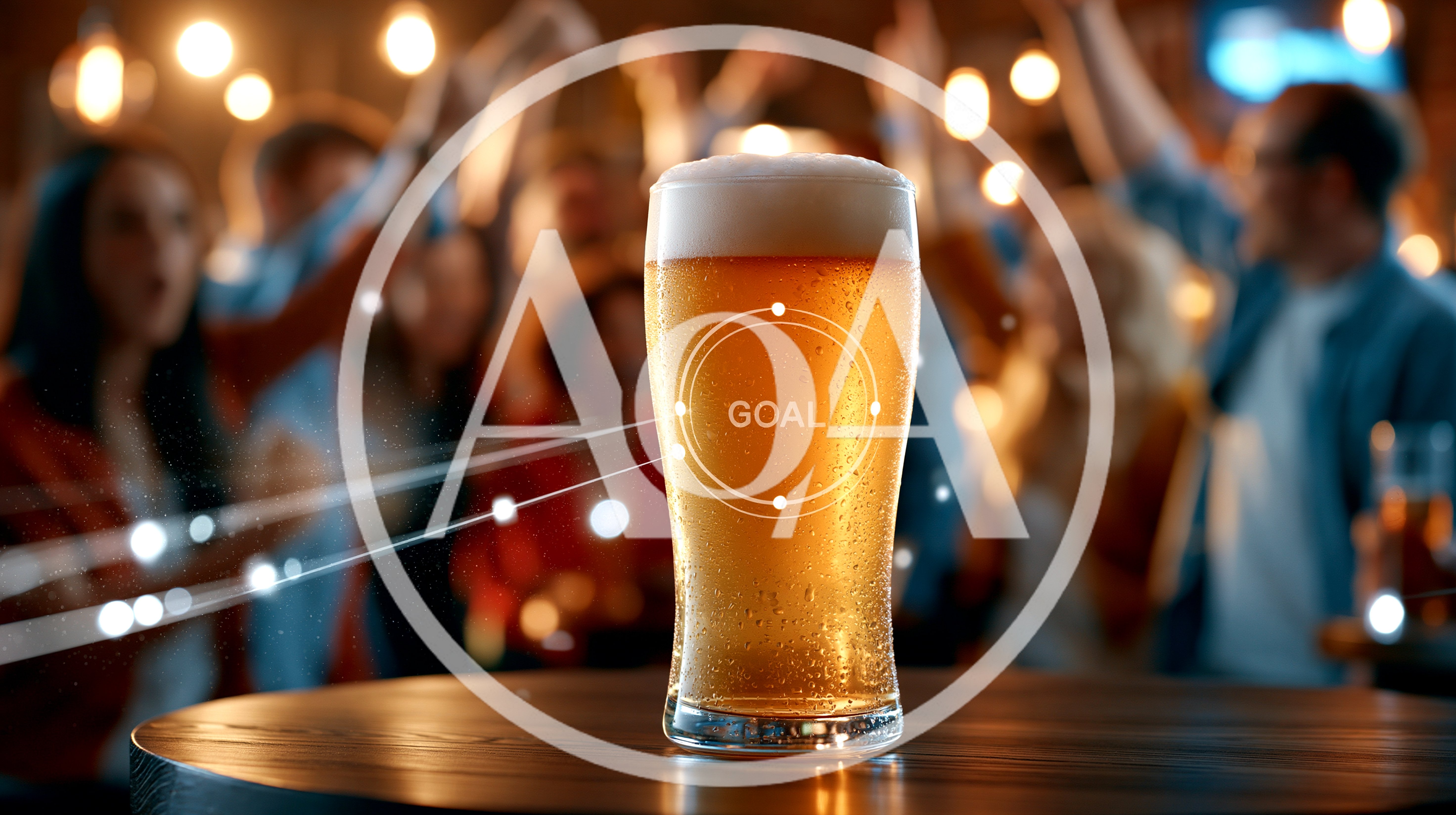 Beer Glass With Goal Graphic In Sports Bar