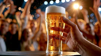 Hand Holding A Beer Glass At A Sports Bar