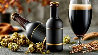 Craft Beer Bottles And Glass With Hops