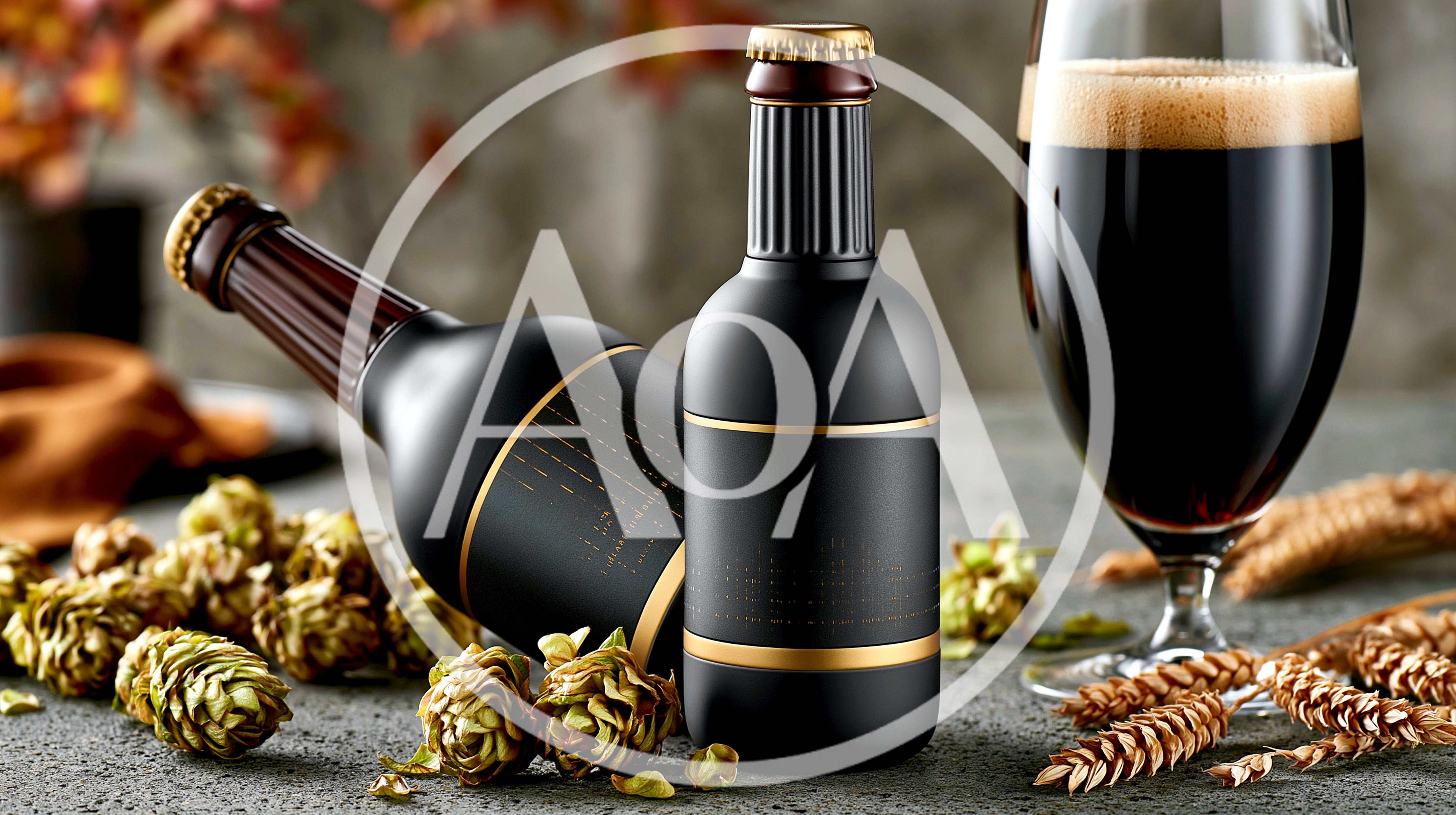 Craft Beer Bottles And Glass With Hops