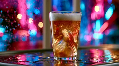 Glass Of Beer On A Wet Bar Counter