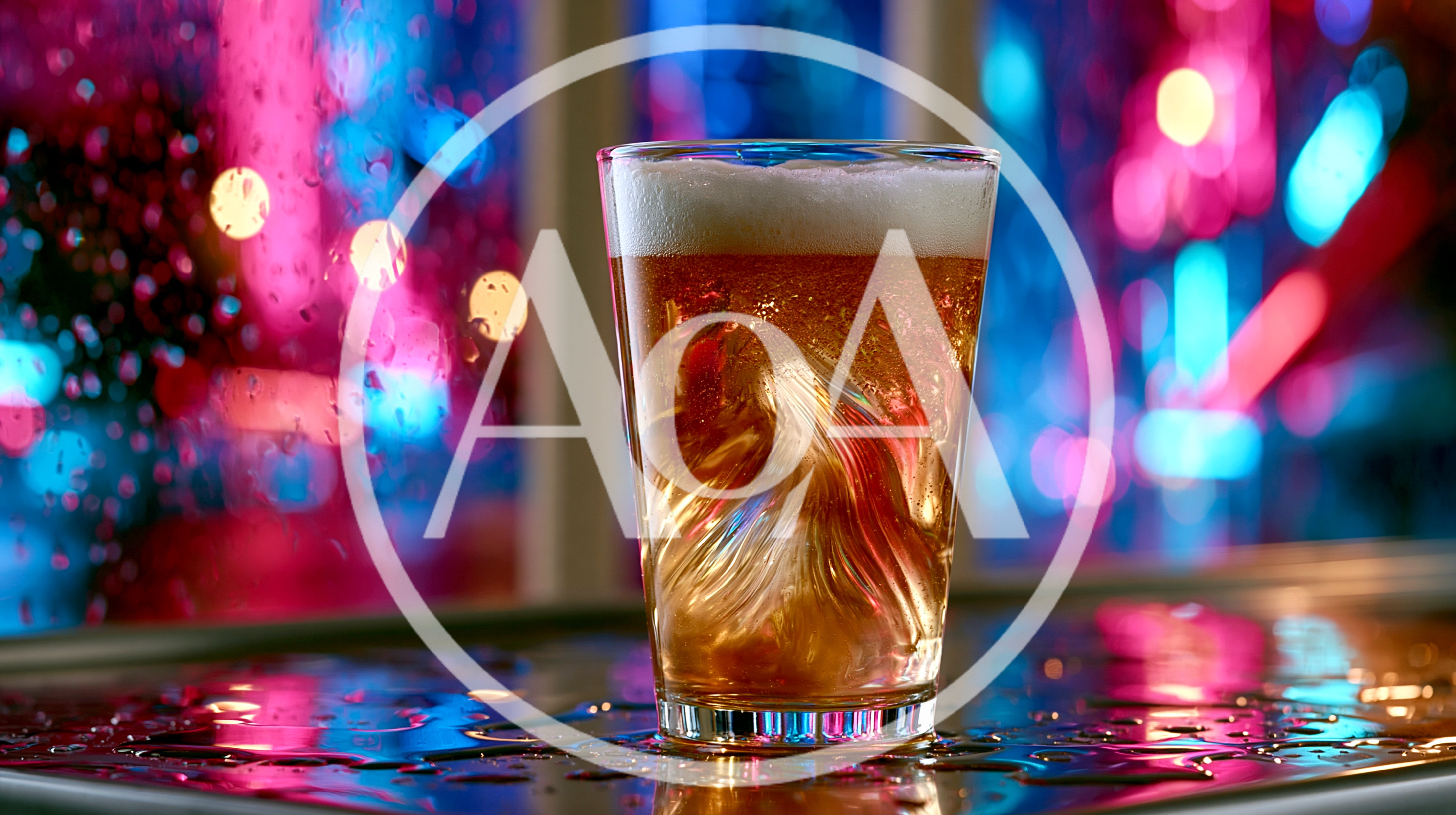 Glass Of Beer On A Wet Bar Counter