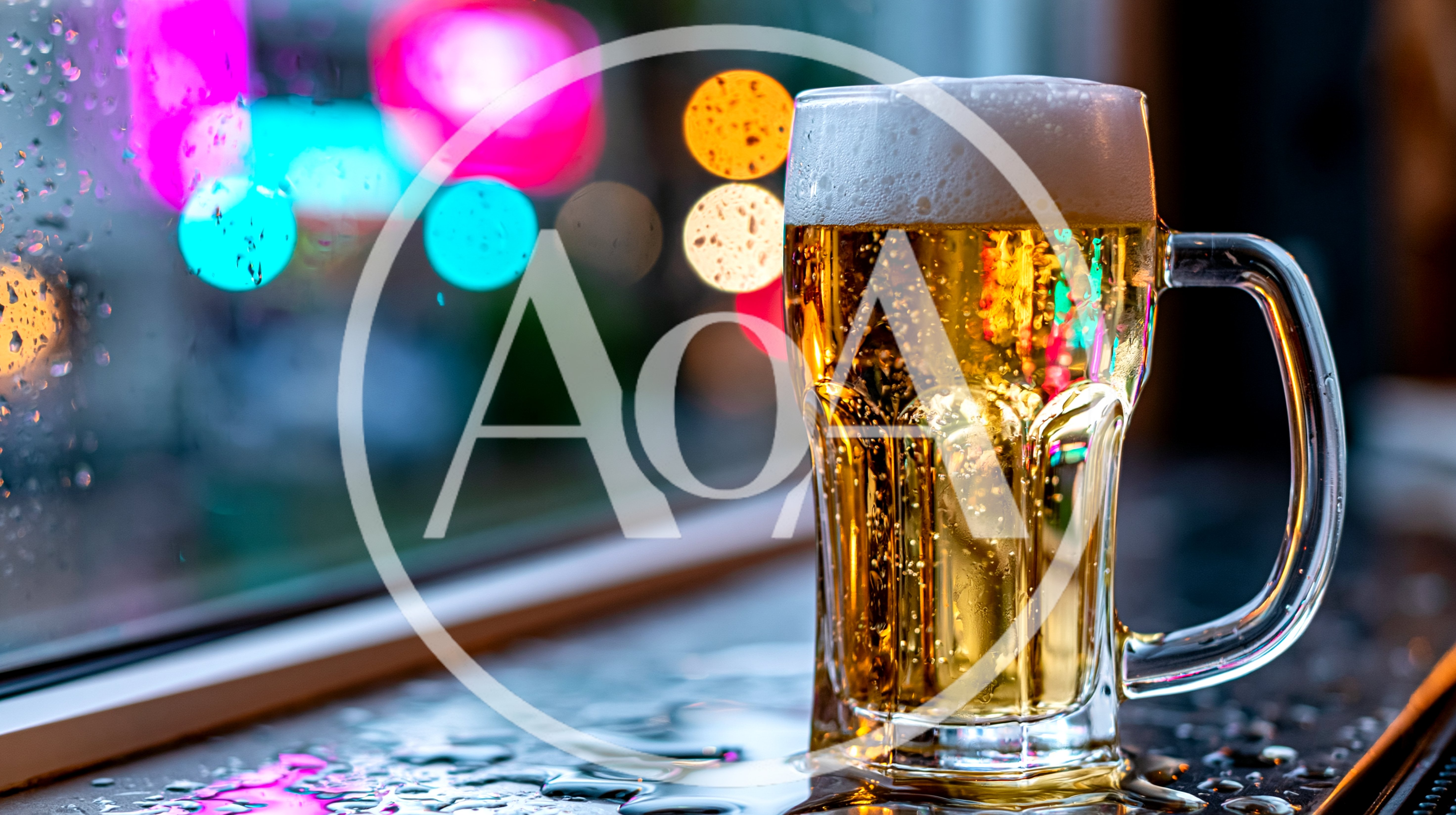 Glass Mug Of Golden Beer On A Wet Surface