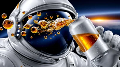 Astronaut Drinking Beer In Outer Space