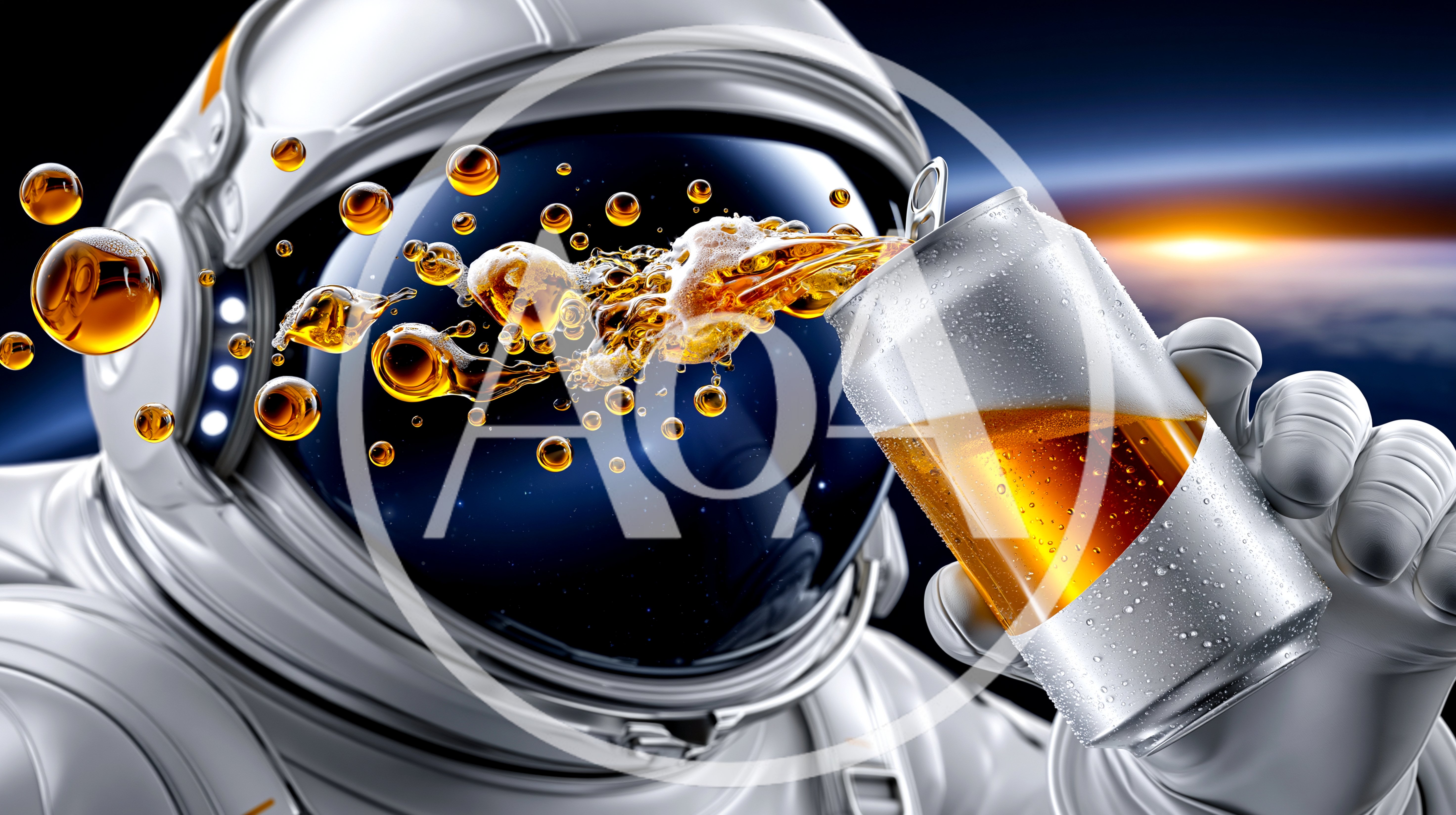 Astronaut Drinking Beer In Outer Space