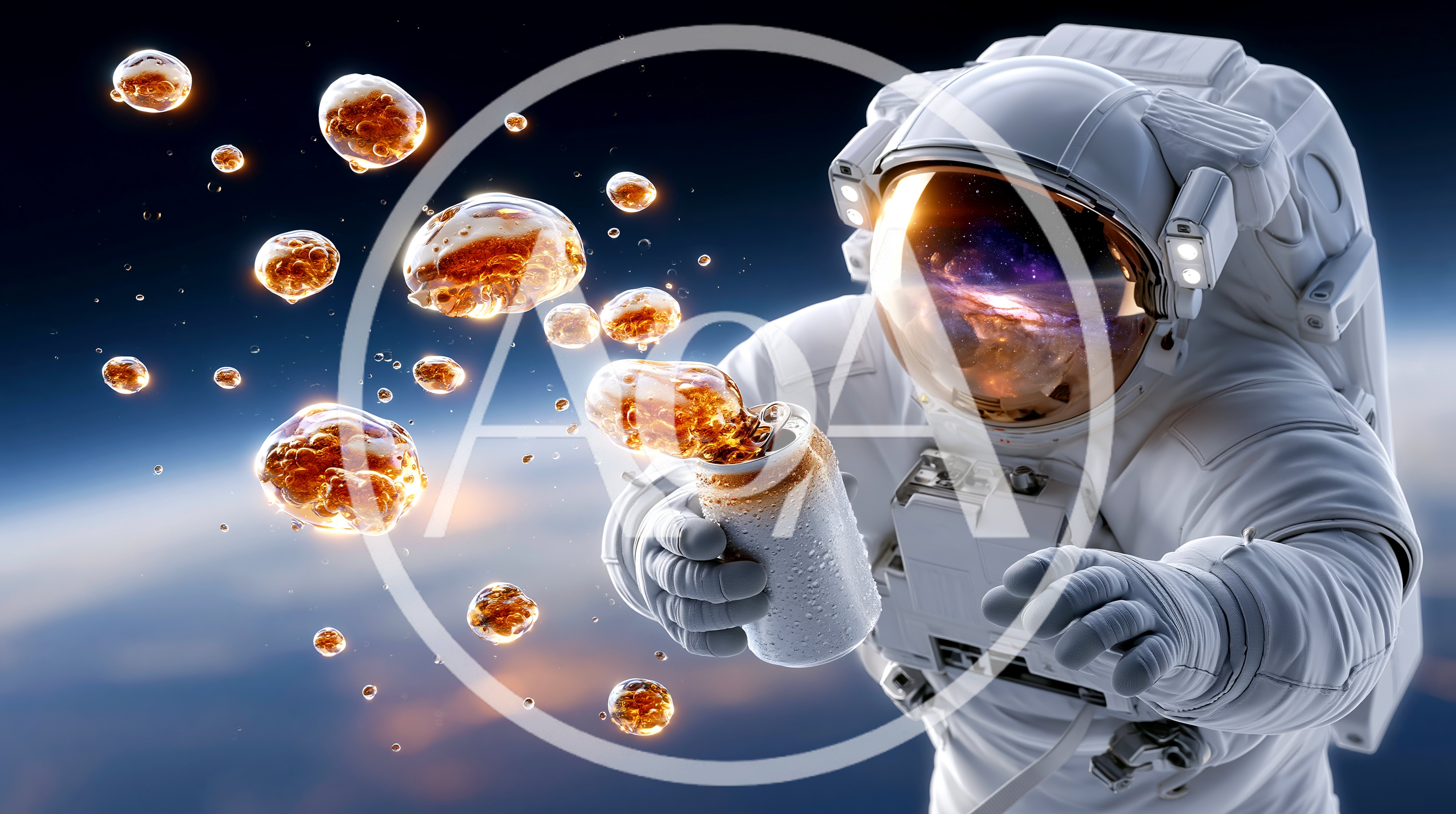Astronaut Drinking Liquid From Can In Outer Space