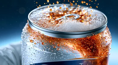 Cold Soda Can With Effervescent Bubbles And Condensation