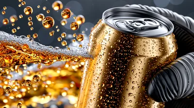 Golden Beverage Can Held By Gloved Hand