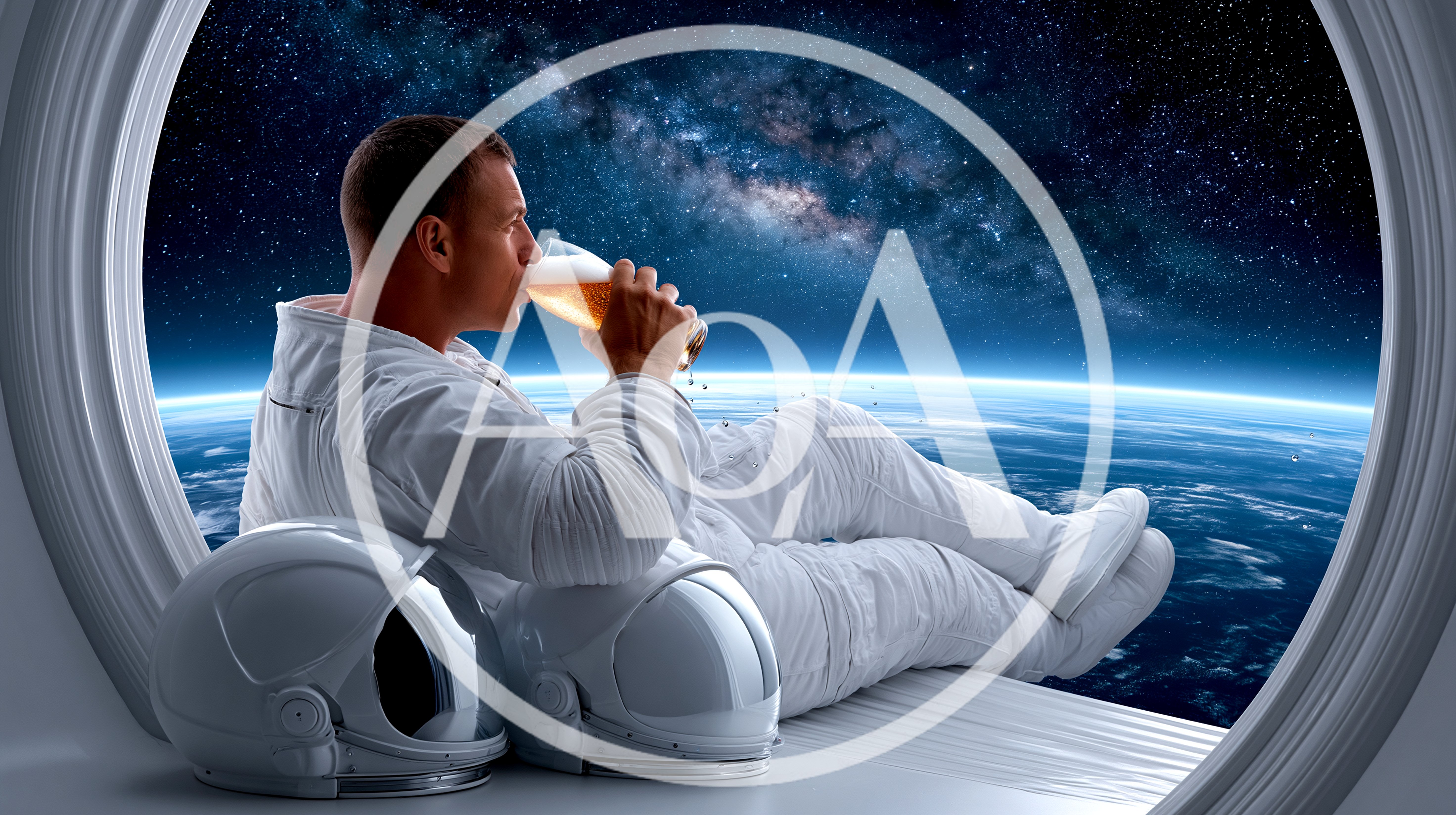 Astronaut Relaxing With A Beer In Space Station