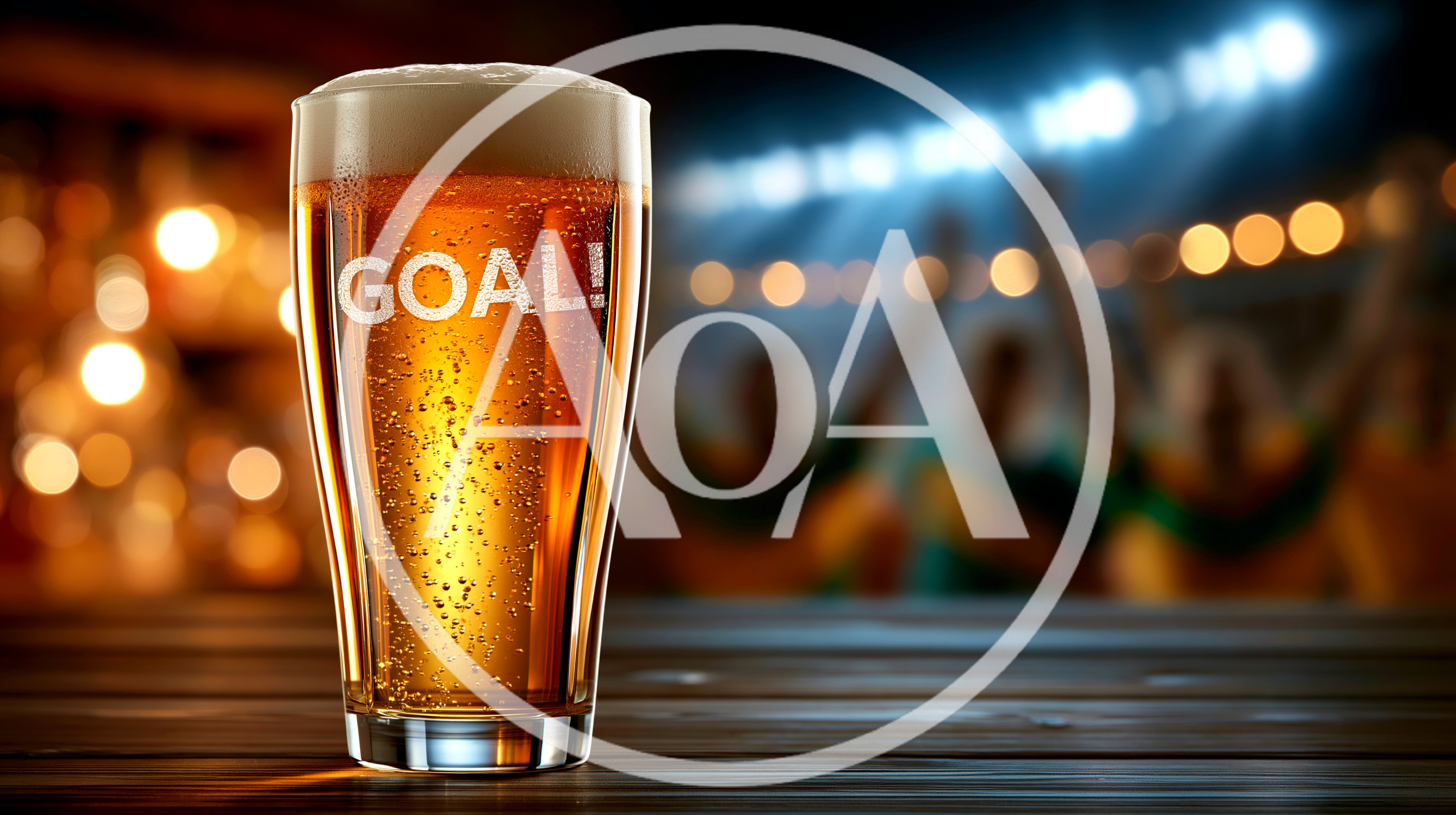 Glass Of Beer With Goal Text In Sports Bar