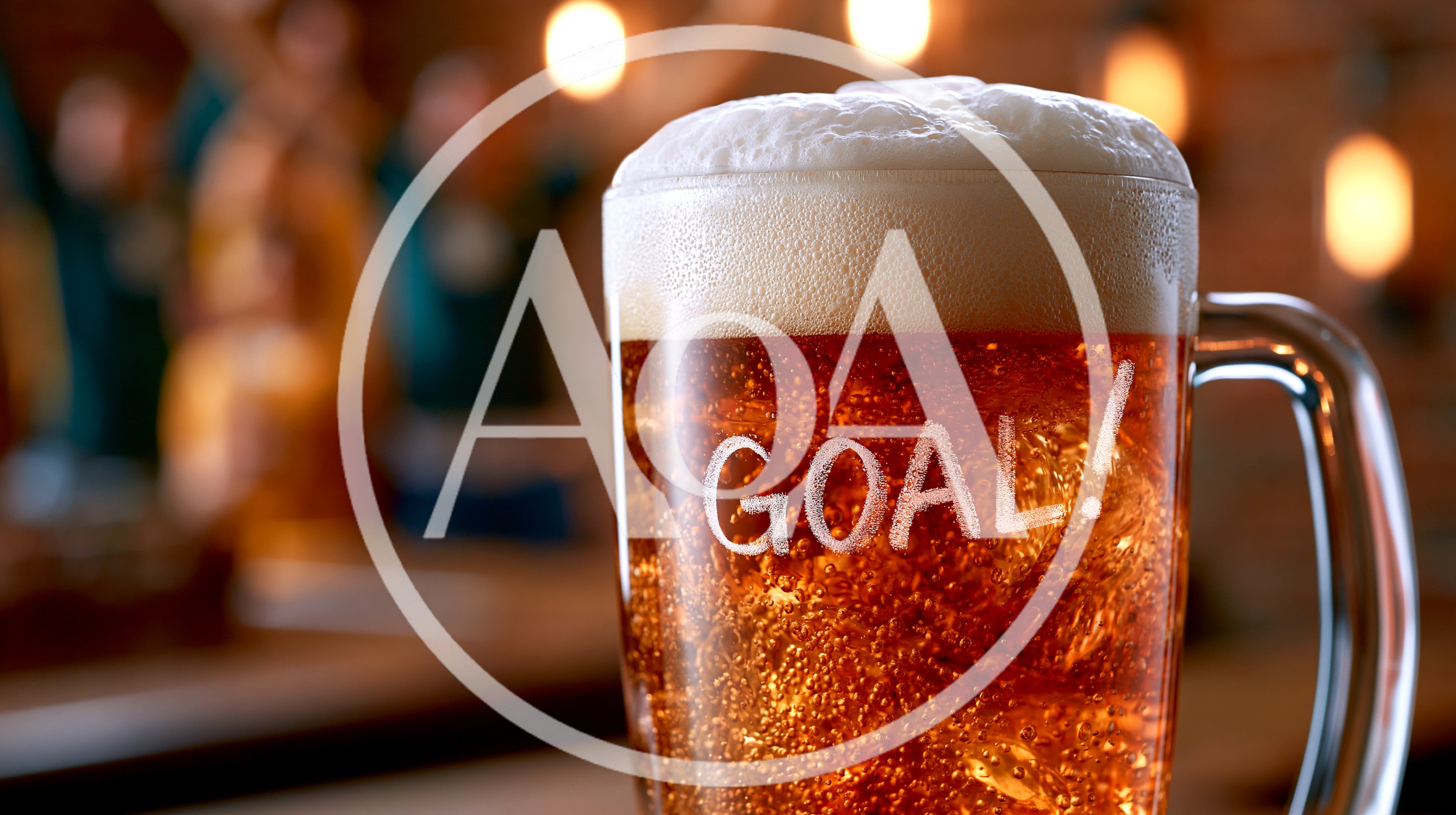 Glass Of Beer With Goal Text In A Pub