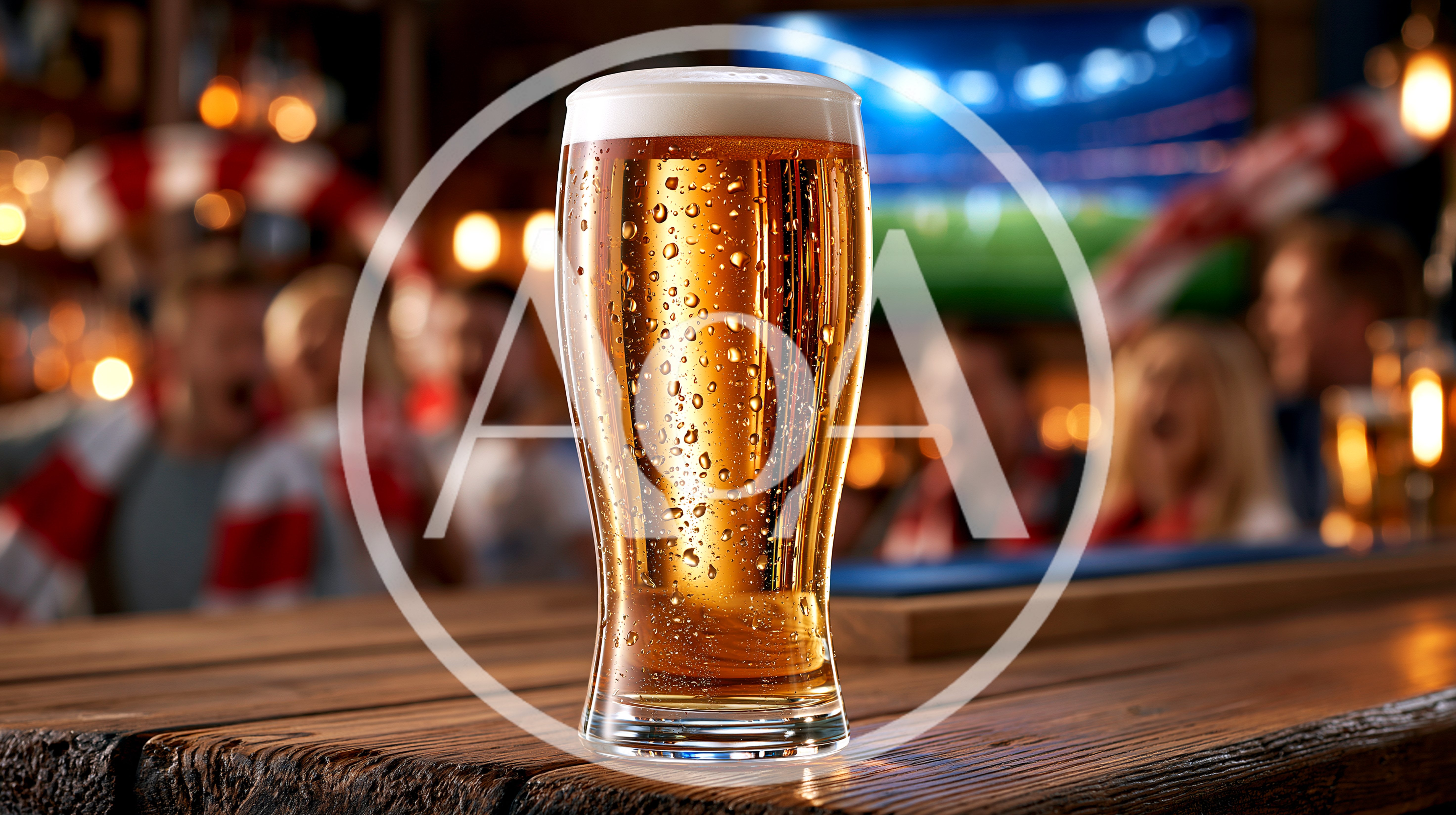 Glass Of Beer On A Bar Counter During Sports Match