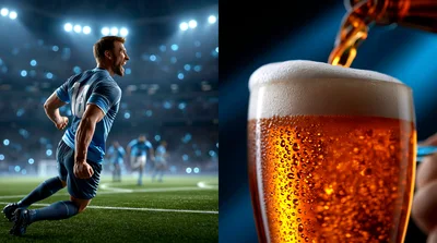 Soccer Player Celebrating Goal And Pouring Beer Glass