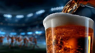 Beer Being Poured Into Glass At Sports Stadium