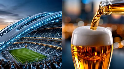 Split Screen Stadium View And Beer Pouring