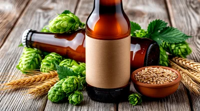 Craft Beer Bottle With Hops And Barley