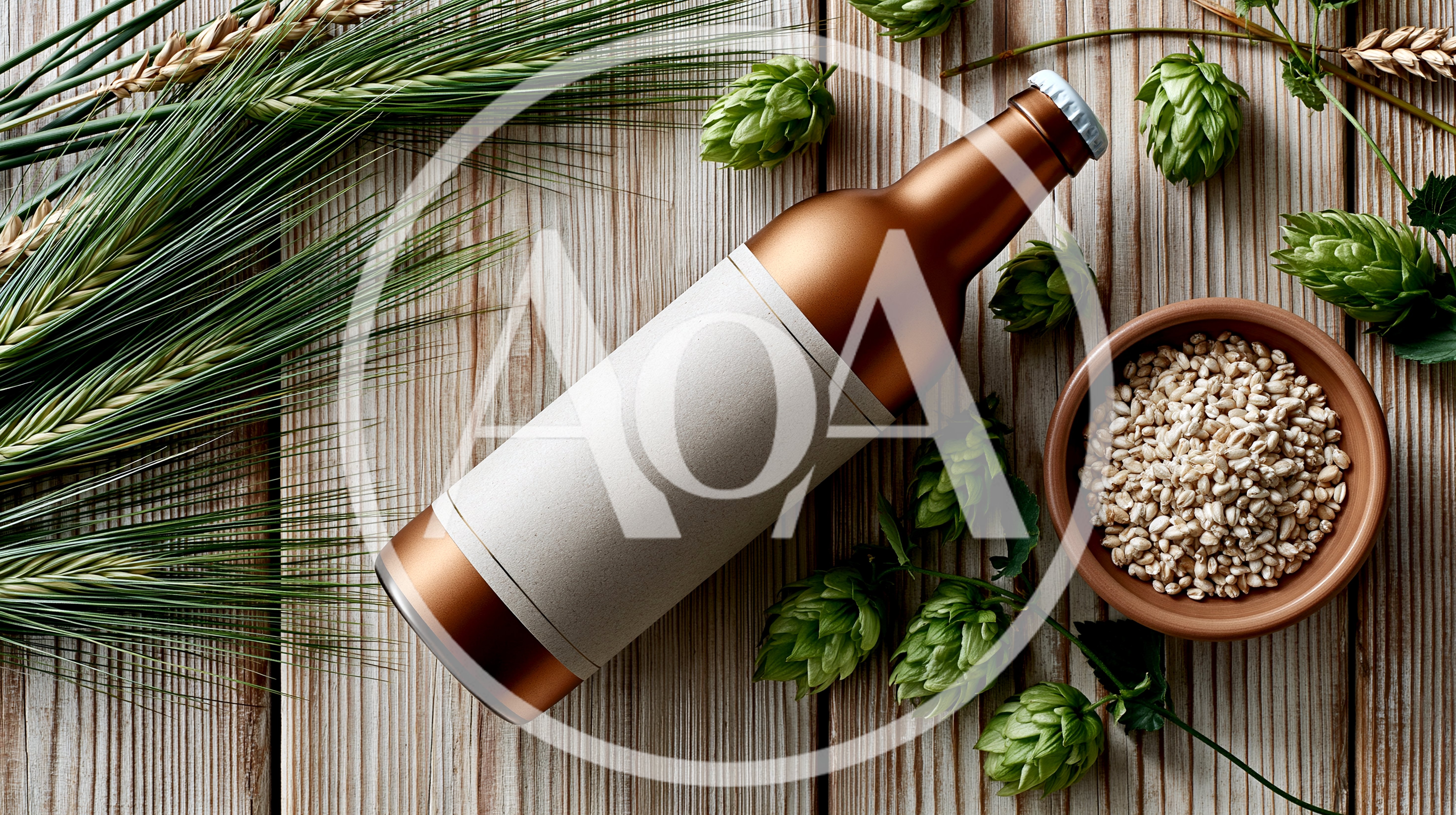 Craft Beer Bottle With Hops And Barley Grains