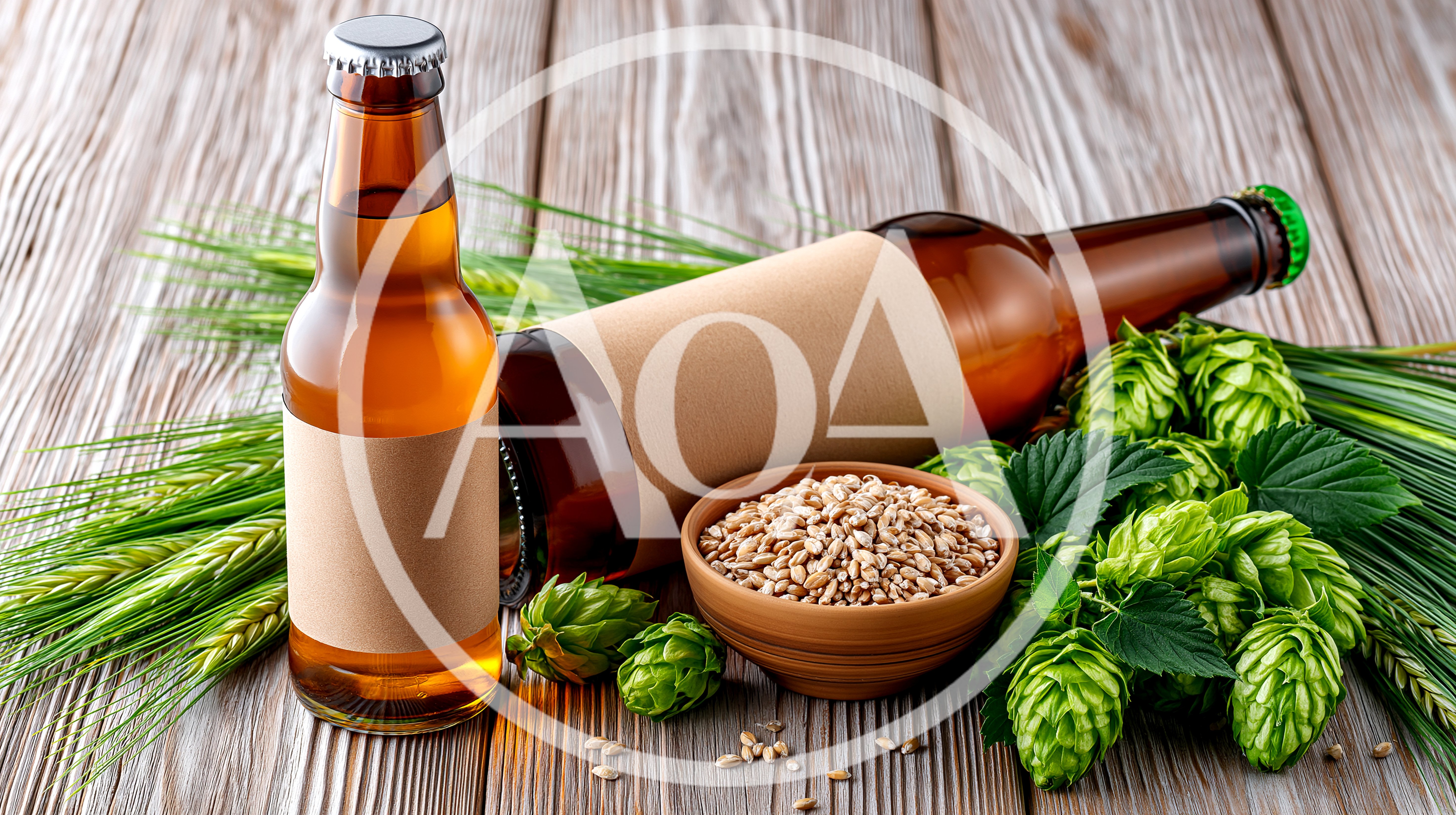 Craft Beer Bottles With Hops And Barley Grains