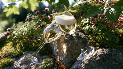Two Champagne Flutes Toasting Outdoors