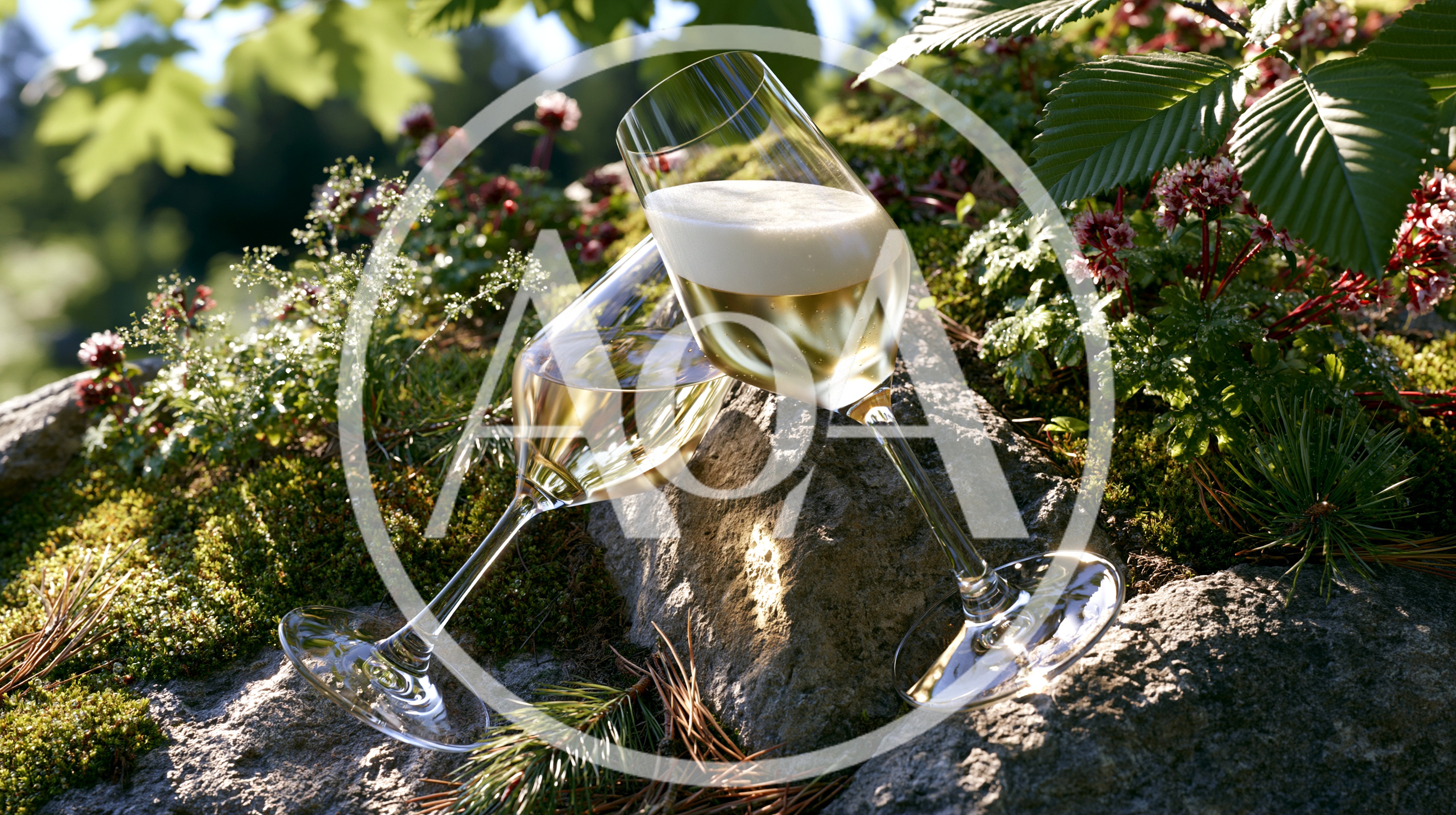 Two Champagne Flutes Toasting Outdoors