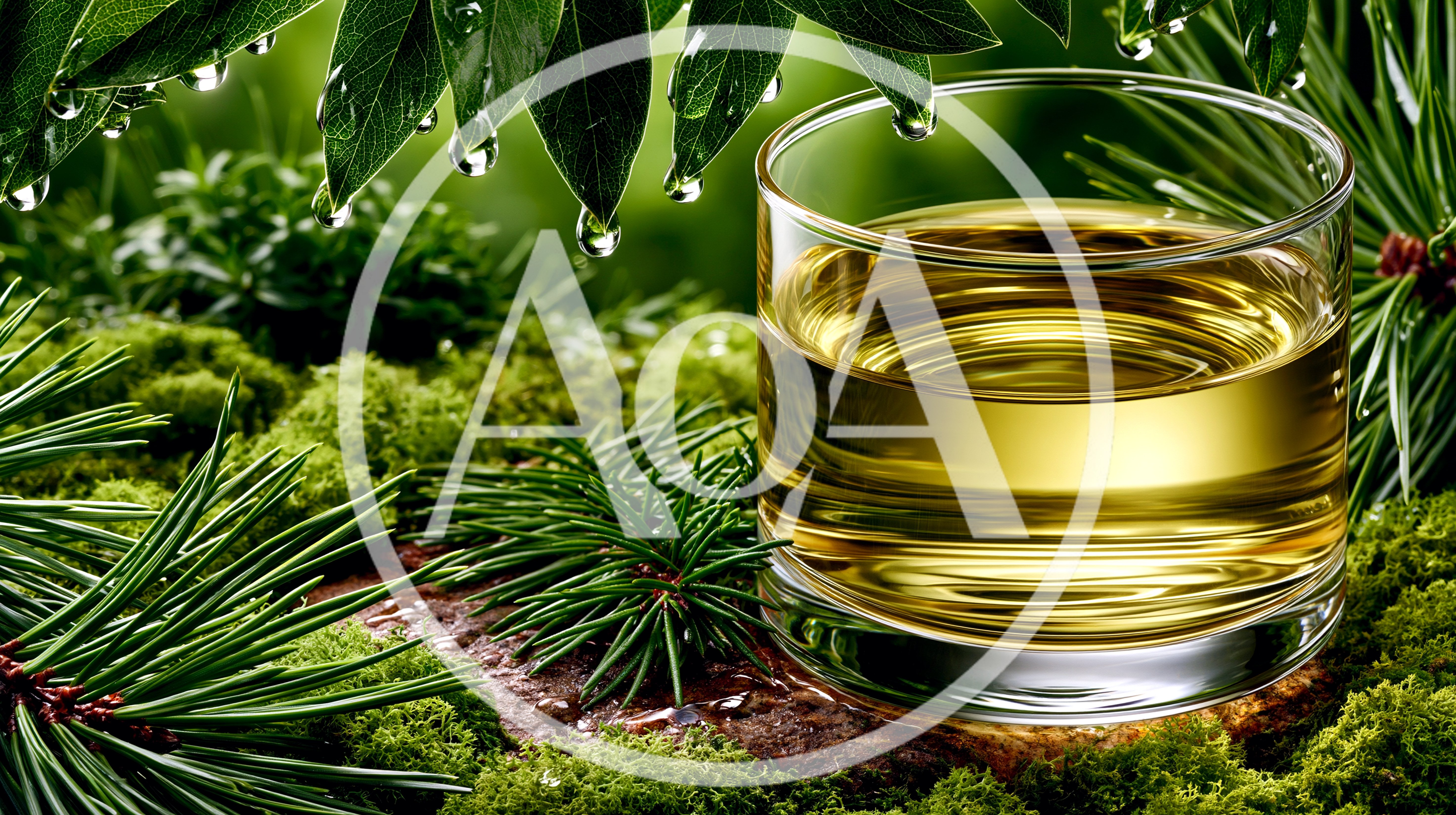 Glass Of Golden Pine Needle Tea In Forest
