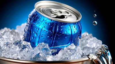 Blue Soda Can Chilling In A Bucket Of Ice