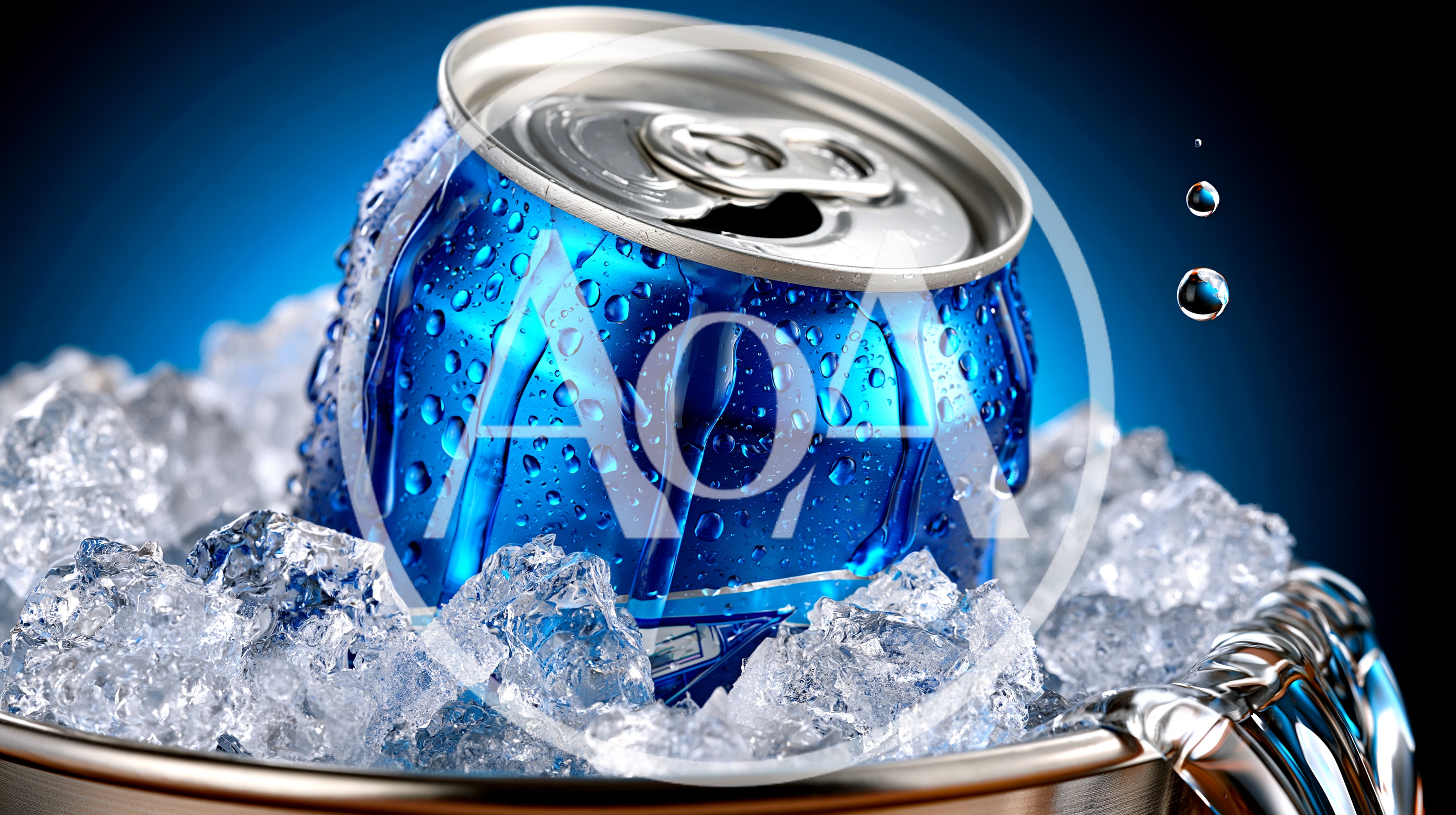 Blue Soda Can Chilling In A Bucket Of Ice