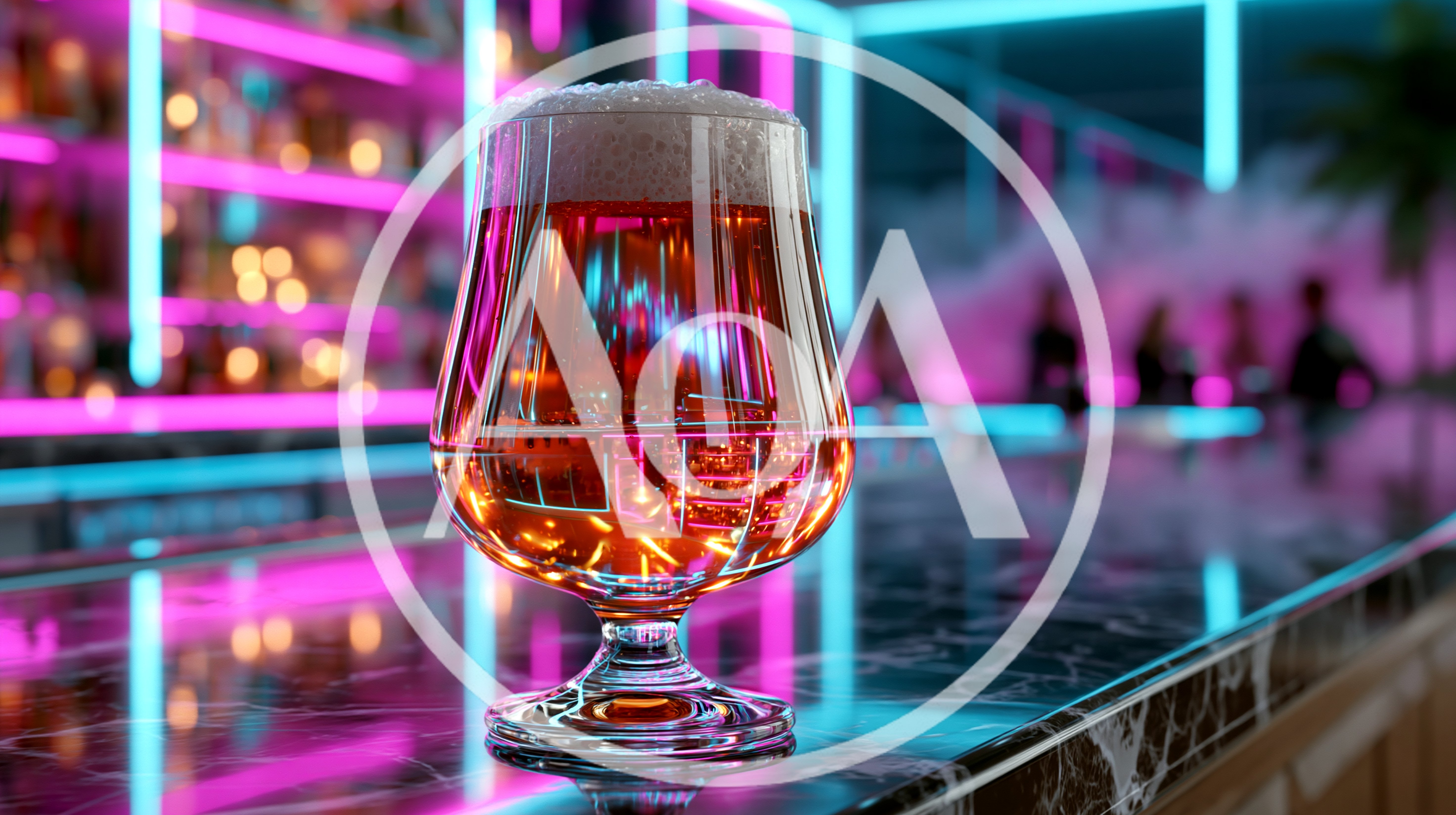 Glass Of Beer On A Neon Lit Bar Counter