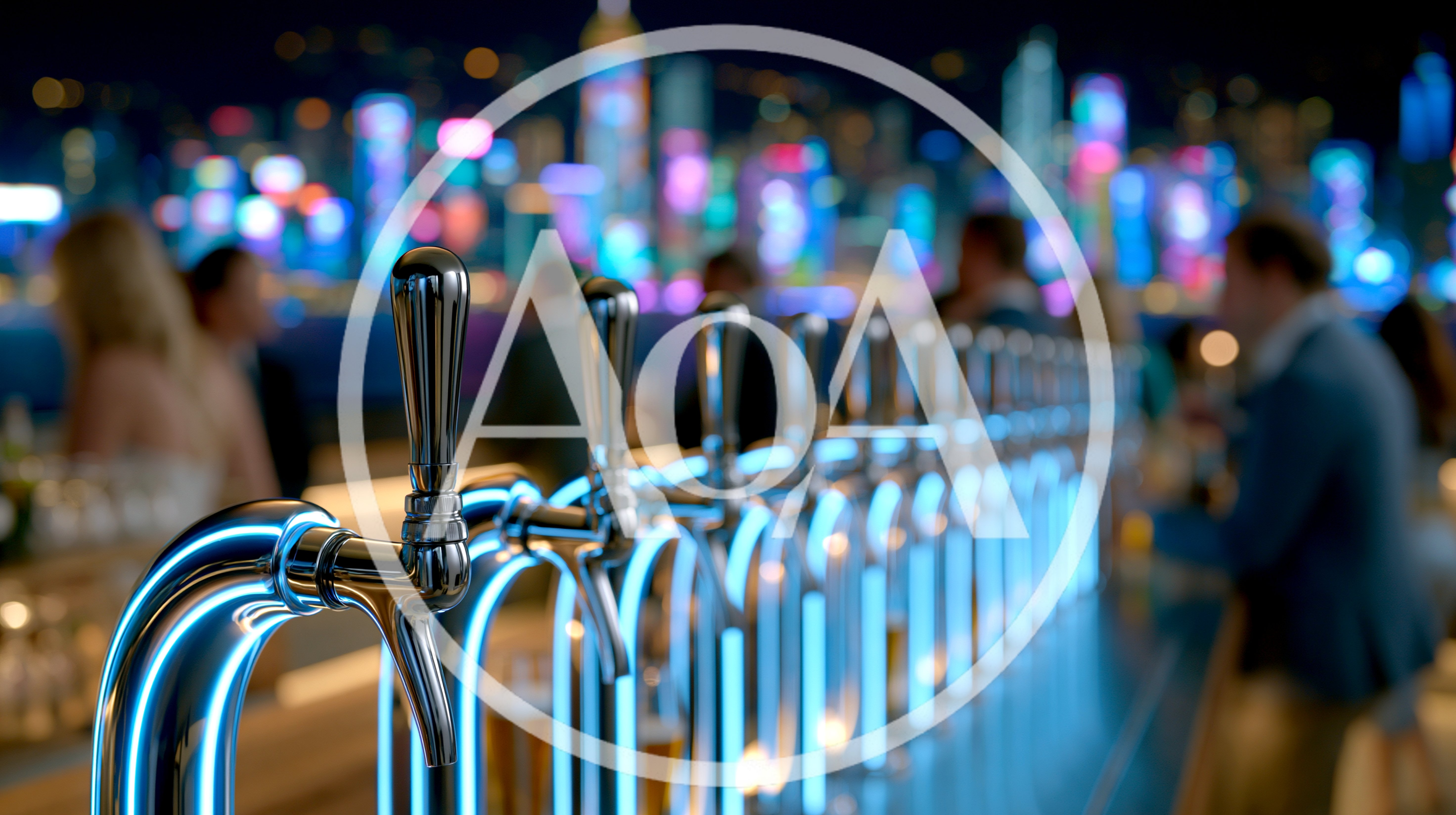 Row Of Illuminated Beer Taps At Night