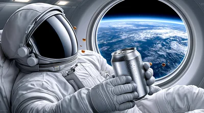 Astronaut Holding A Soda Can In Space