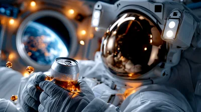 Astronaut Holding A Soda Can In Space