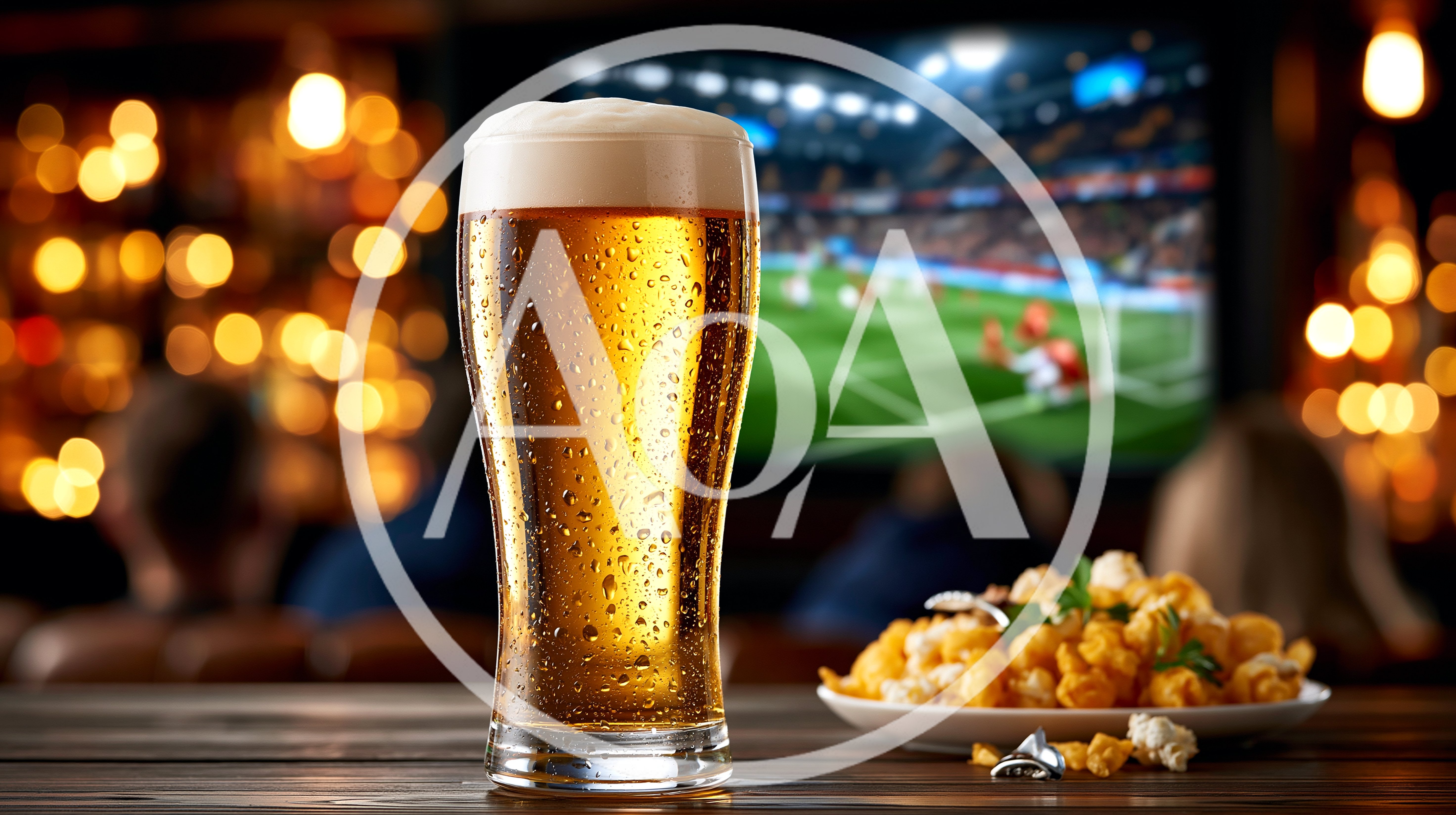 Glass Of Beer And Popcorn In A Sports Bar