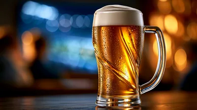 Cold Glass Of Beer On A Bar Counter