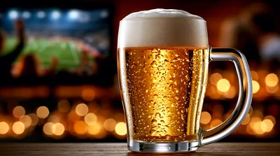 Cold Beer Mug In A Sports Bar Setting