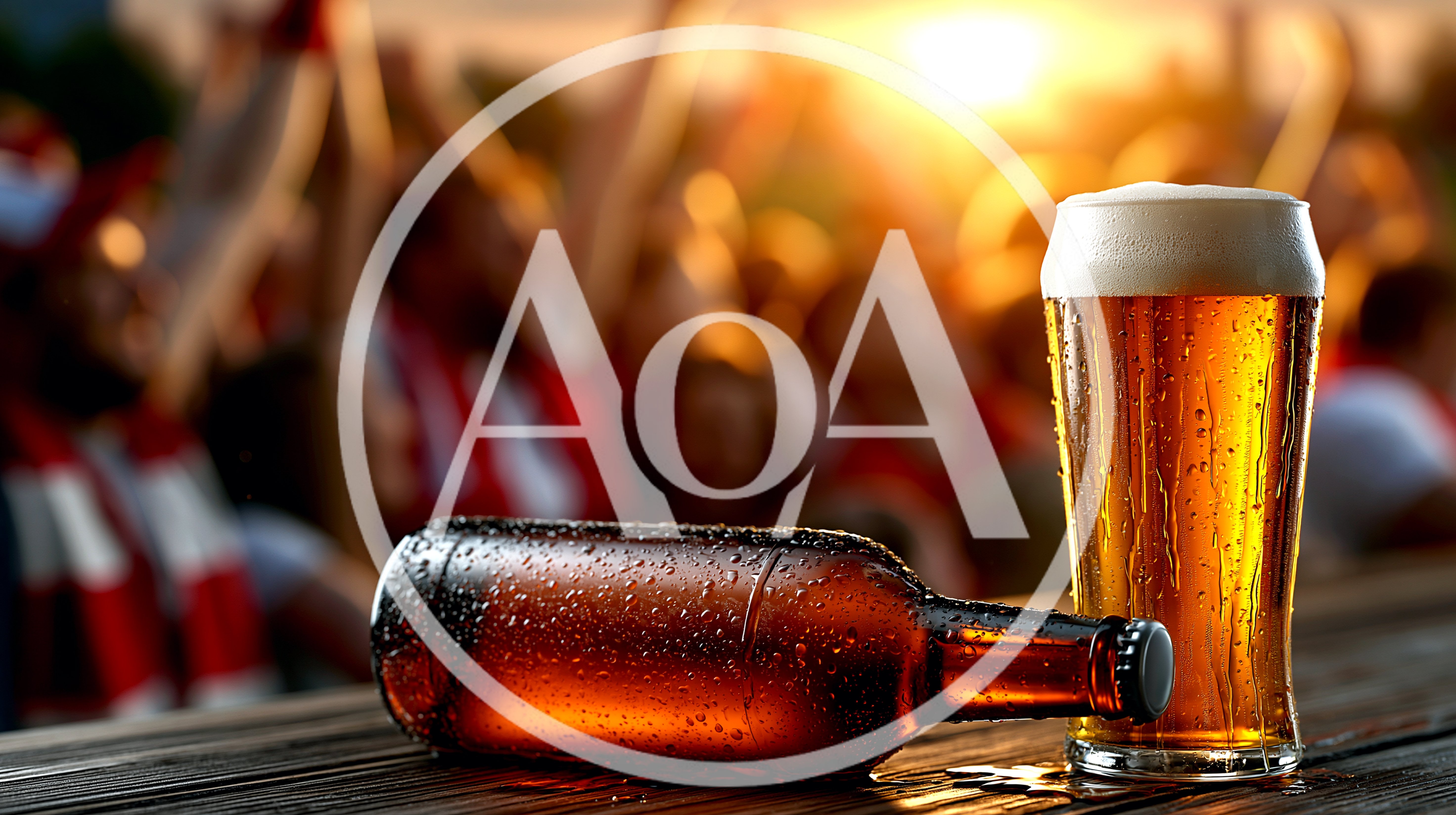 Beer Bottle And Glass On Table At Sports Bar