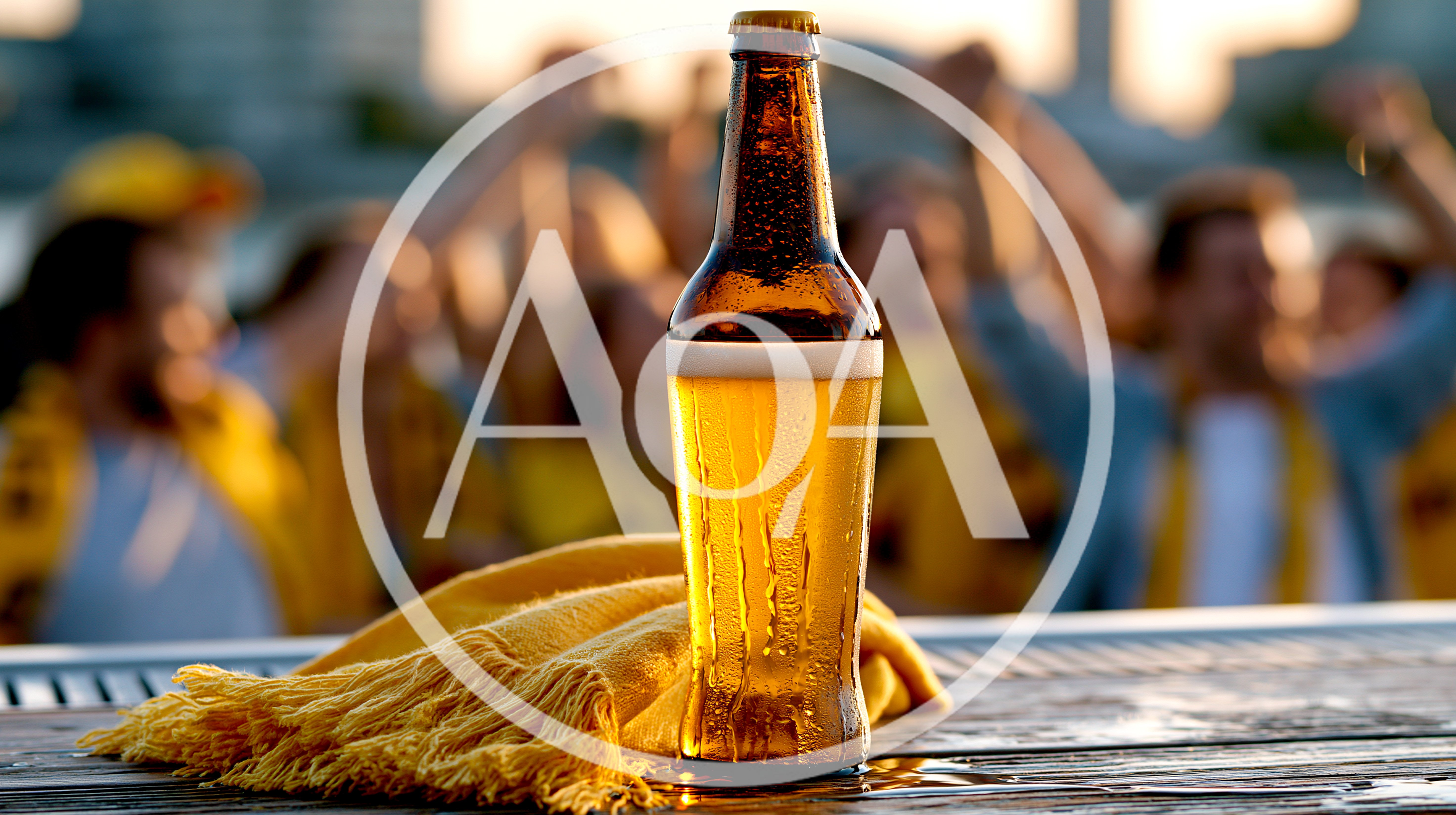 Cold Beer Bottle With Scarf At Sports Stadium