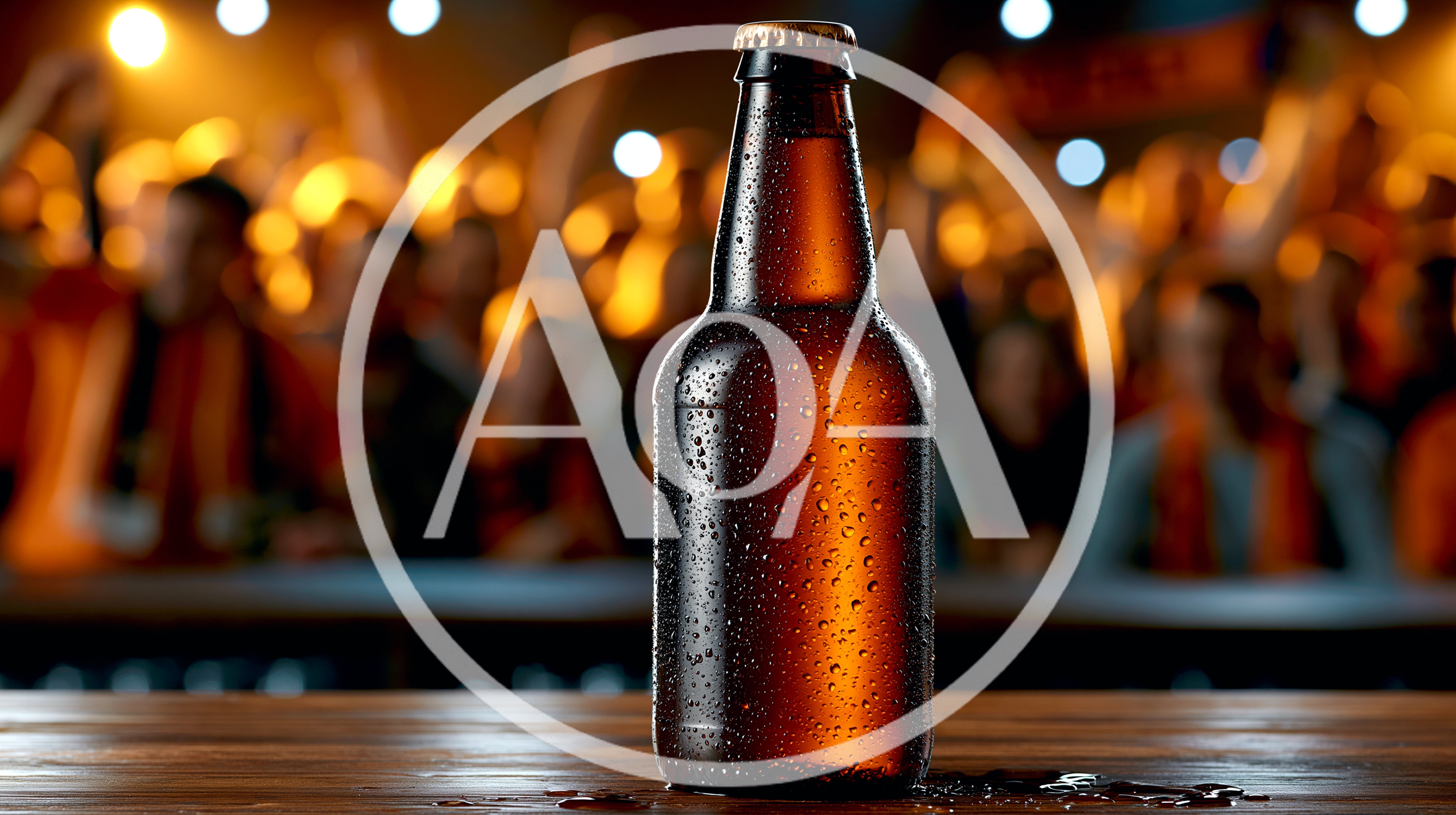 Cold Beer Bottle On Bar Counter At Sports Stadium