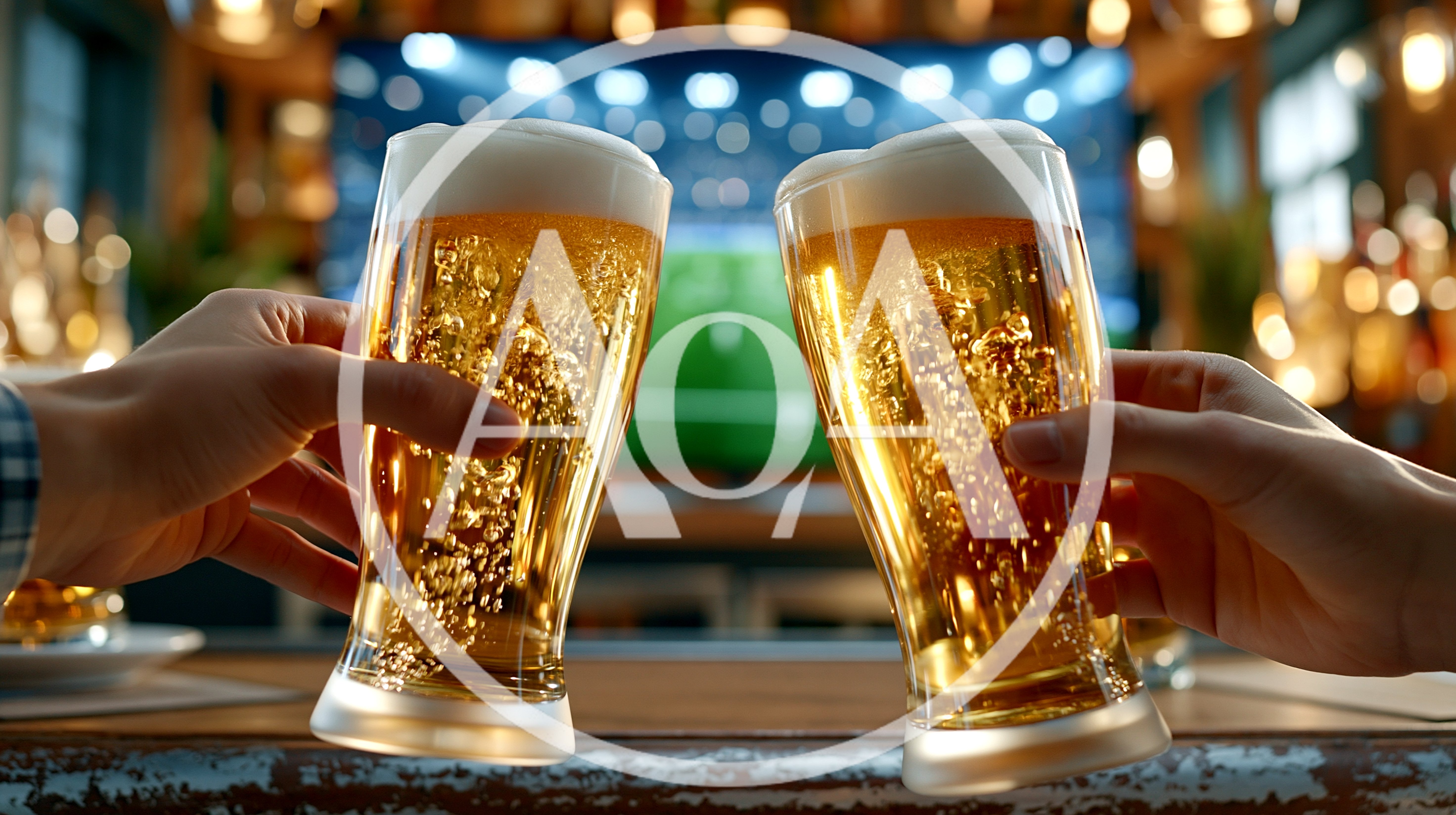 Two People Toasting With Glasses Of Beer In A Bar