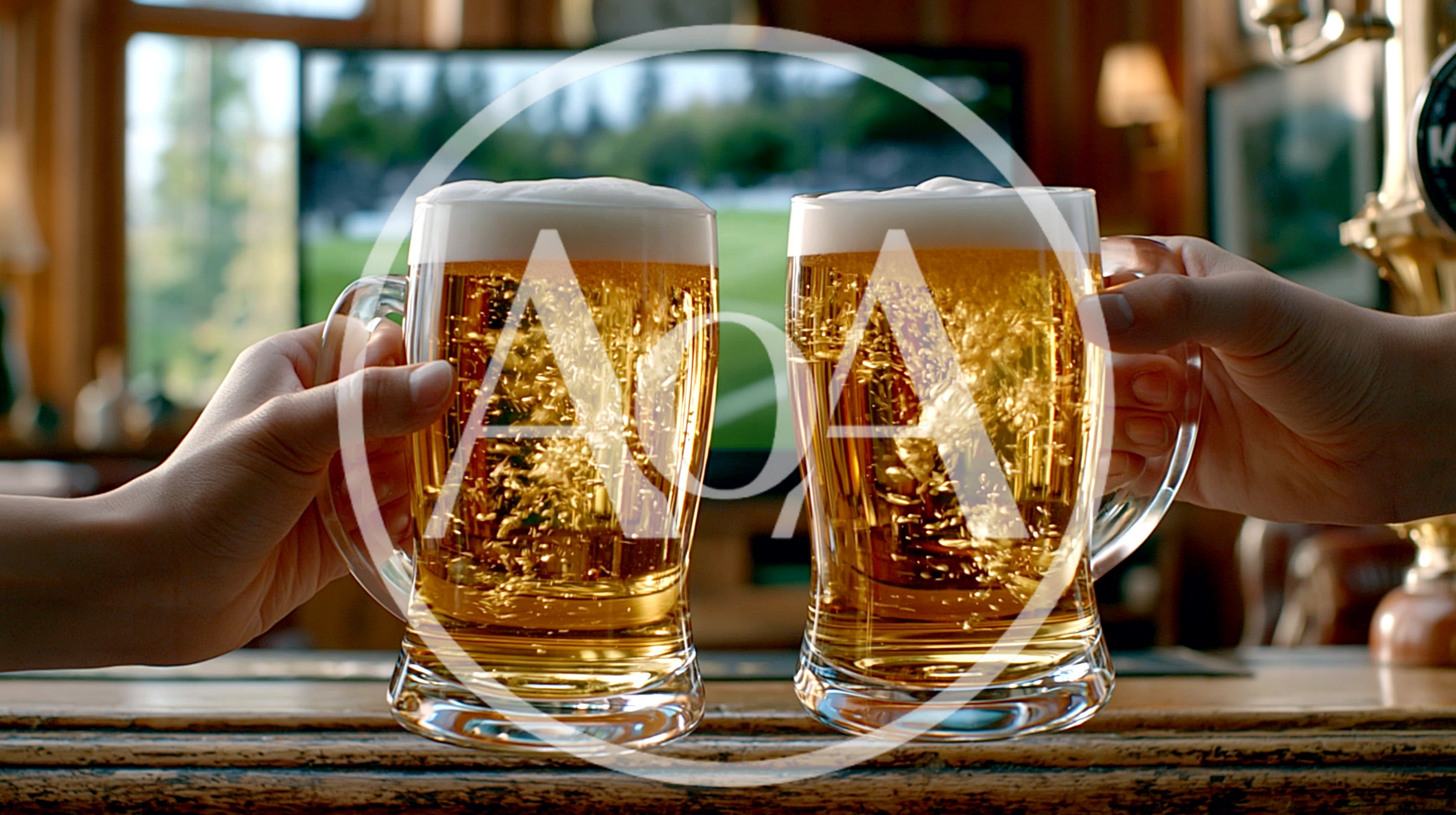 Two People Toasting With Frothy Beer Mugs