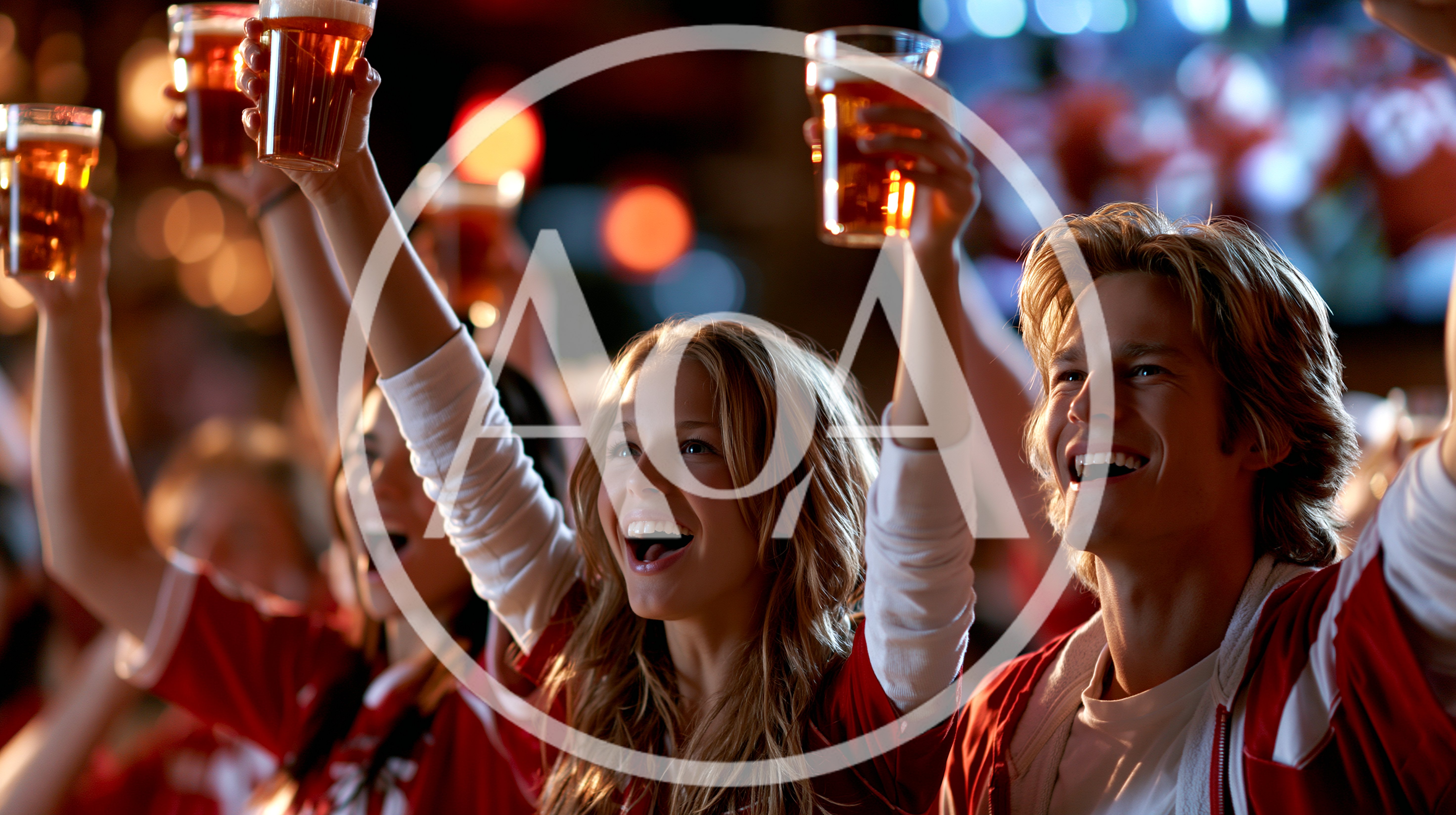 Excited Sports Fans Cheering With Beer Glasses