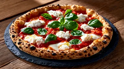 Fresh Neapolitan Pizza With Basil And Ricotta Cheese