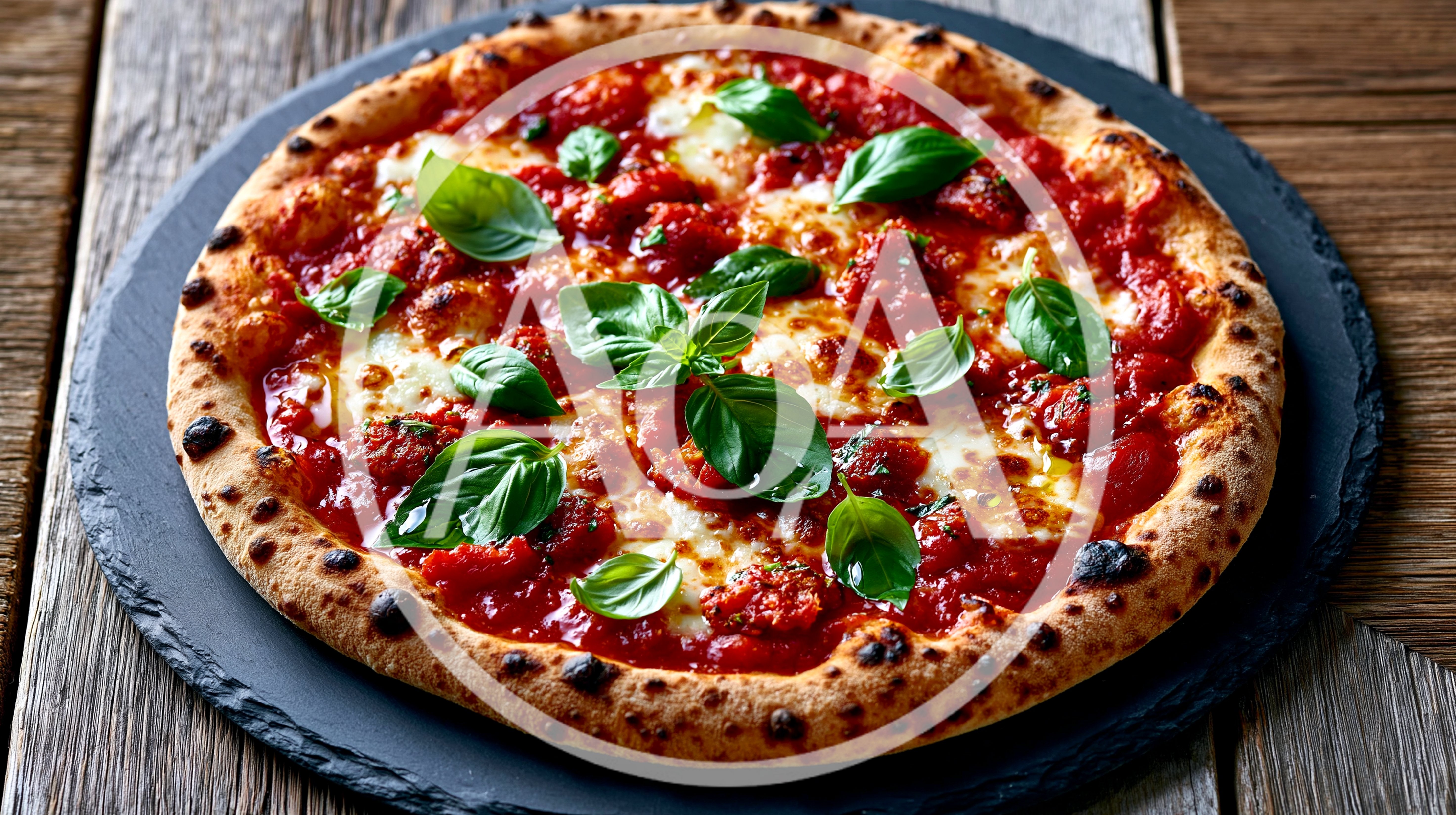Fresh Margherita Pizza On A Slate Serving Board