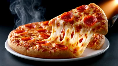 Hot Pepperoni Pizza Slice With Melting Cheese Pull