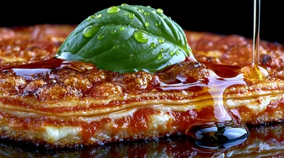 Syrup Pouring Over A Savory Layered Pancake
